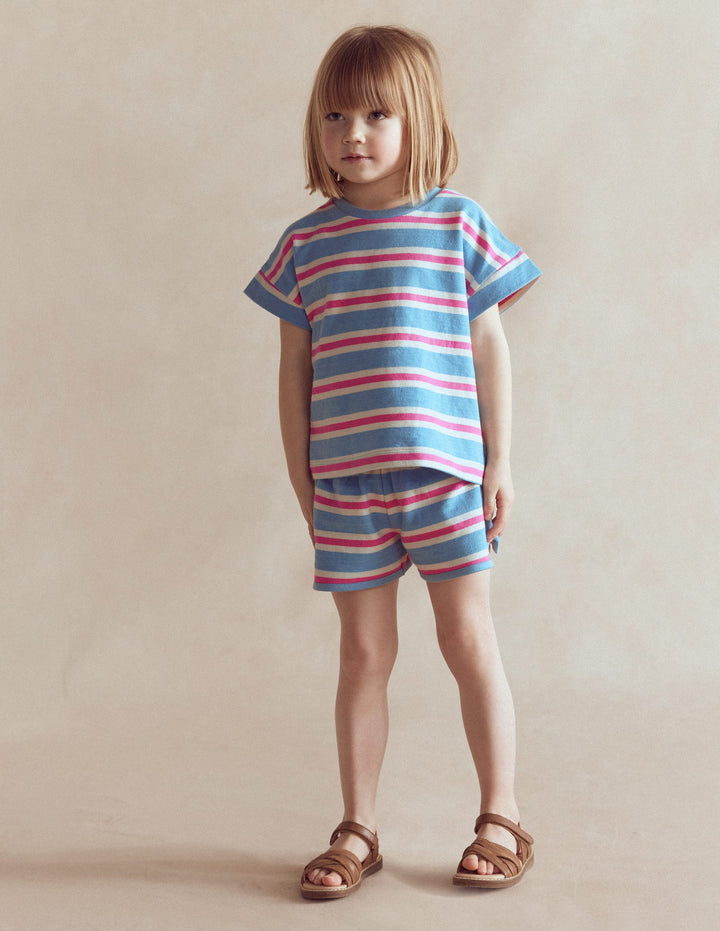 Short Sleeve Sweat Top-Blue Stripe