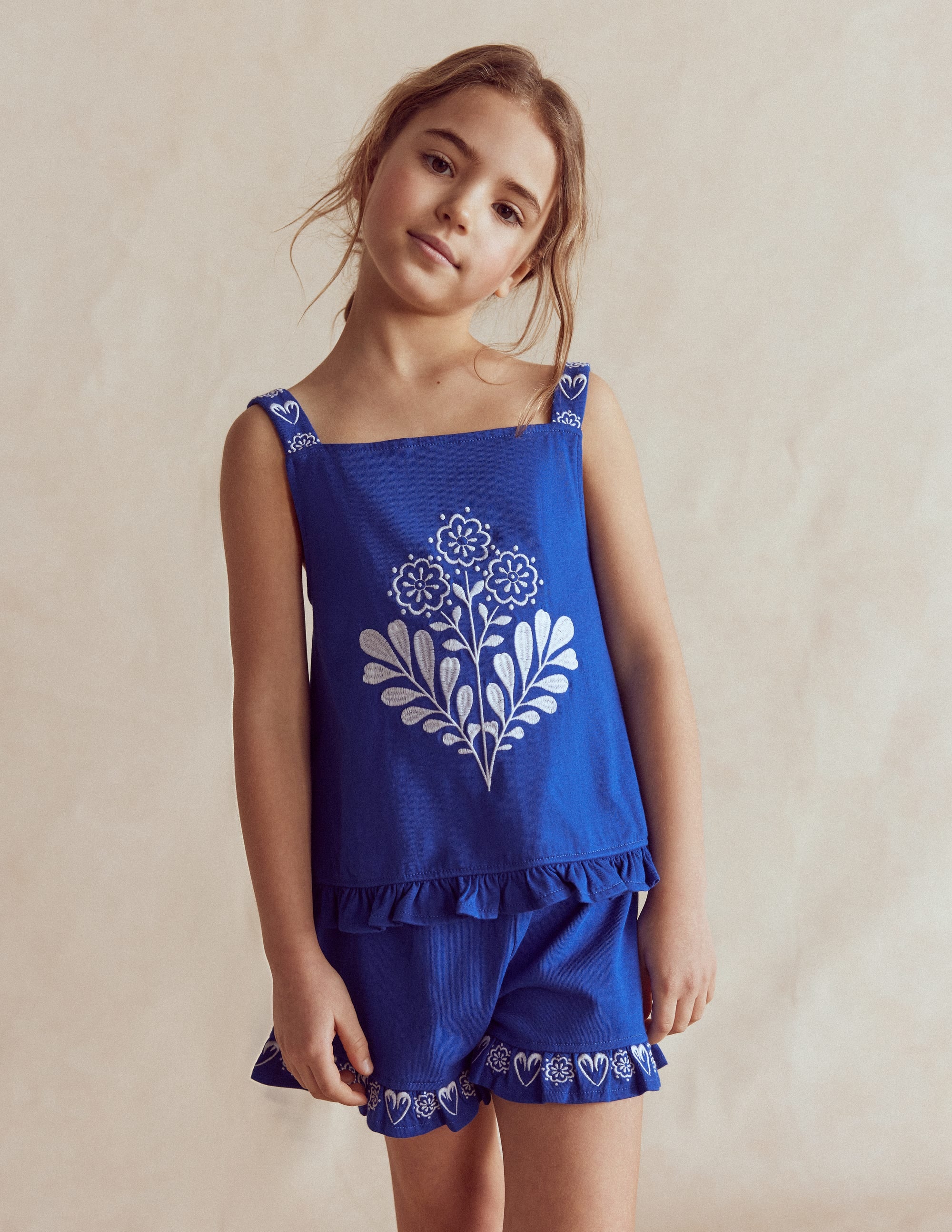 Embroidered Ruffle Top-Bright Blue Embroidery - Image 1