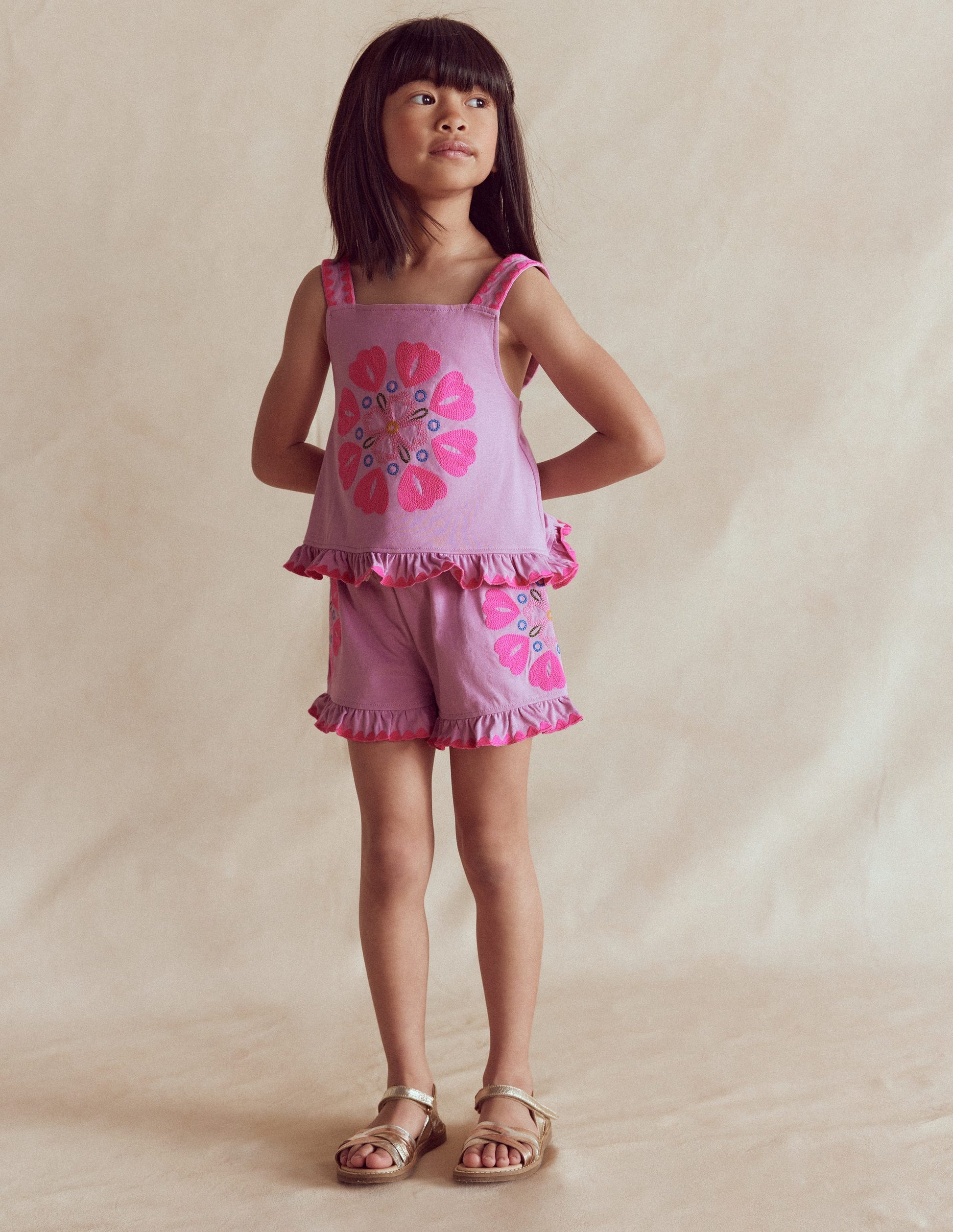 Embroidered Ruffle Top-Pink Punch Embroidery-1