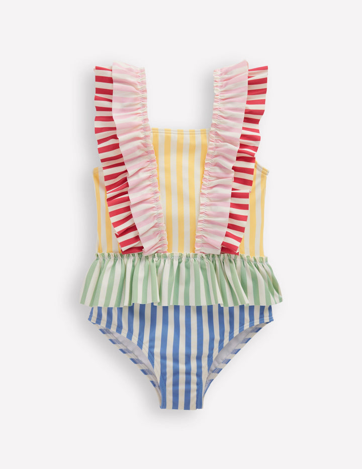 Frill Peplum Swimsuit-Hotchpotch Stripe