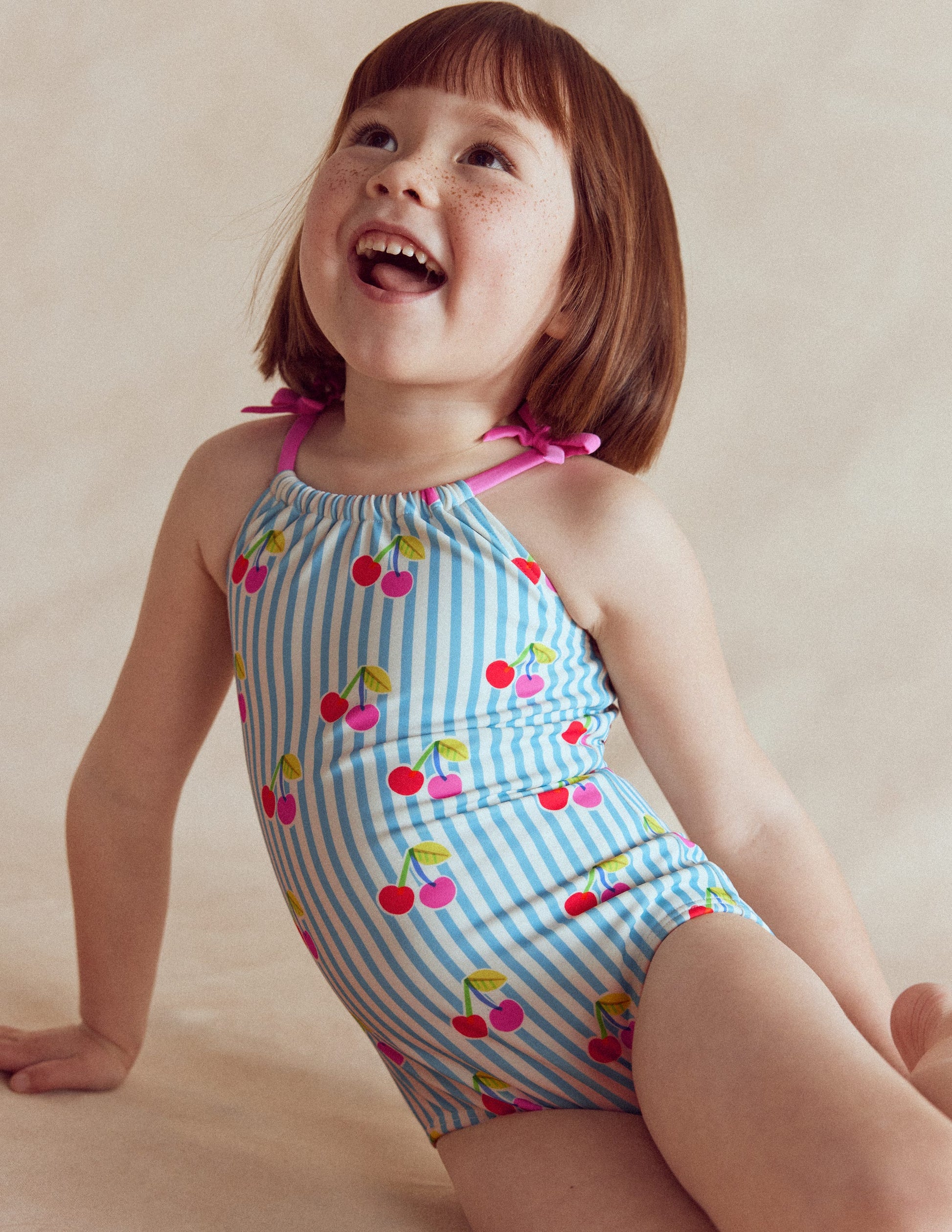 Tie Shoulder Swimsuit-Cloud Blue Stripe Cherries-2