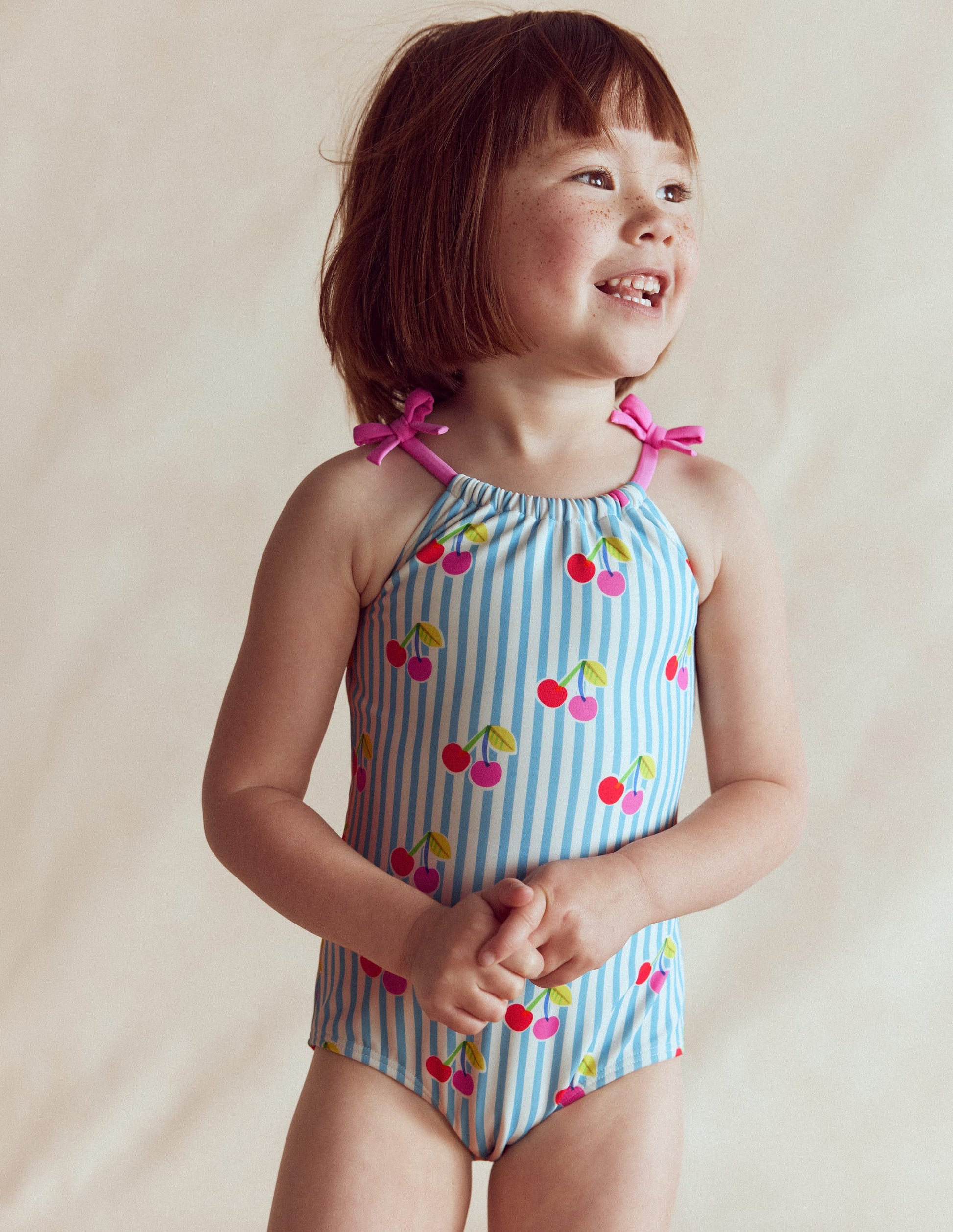 Tie Shoulder Swimsuit-Cloud Blue Stripe Cherries-3
