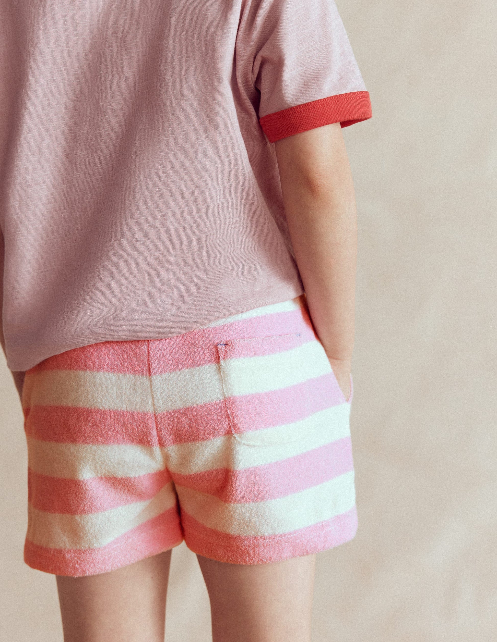 Patch Pocket Towelling short-Spring Blossom Pink Stripe-2