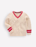 V-neck Cable Sweater-Ecru Marl