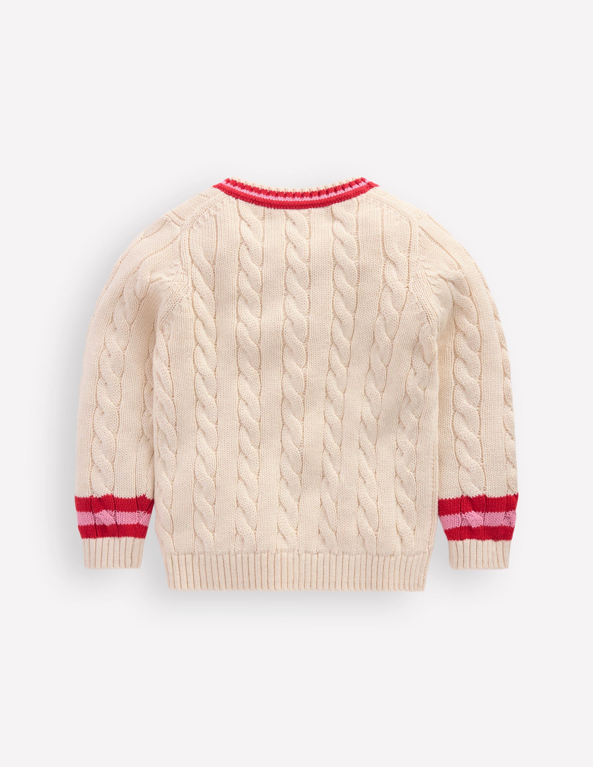 V-neck Cable Sweater-Ecru Marl-3