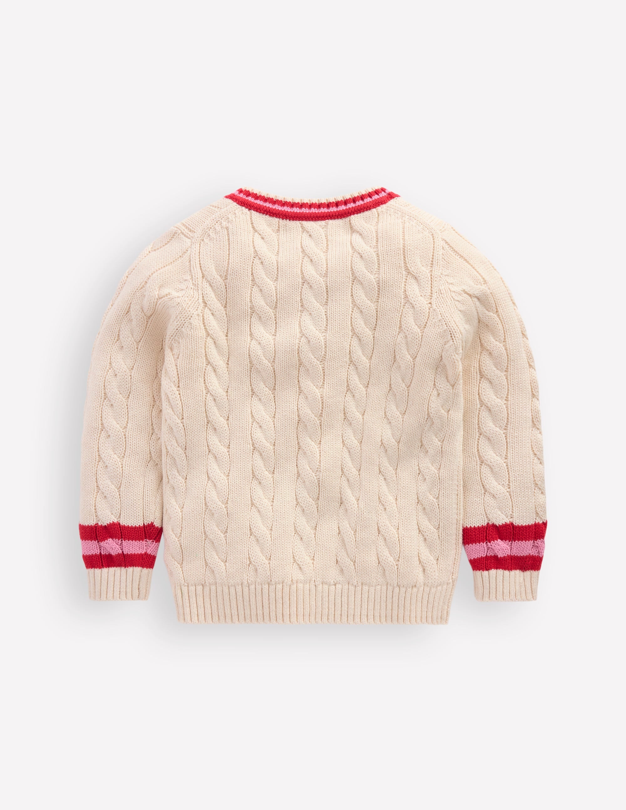 V-neck Cable Sweater-Ecru Marl - Image 2