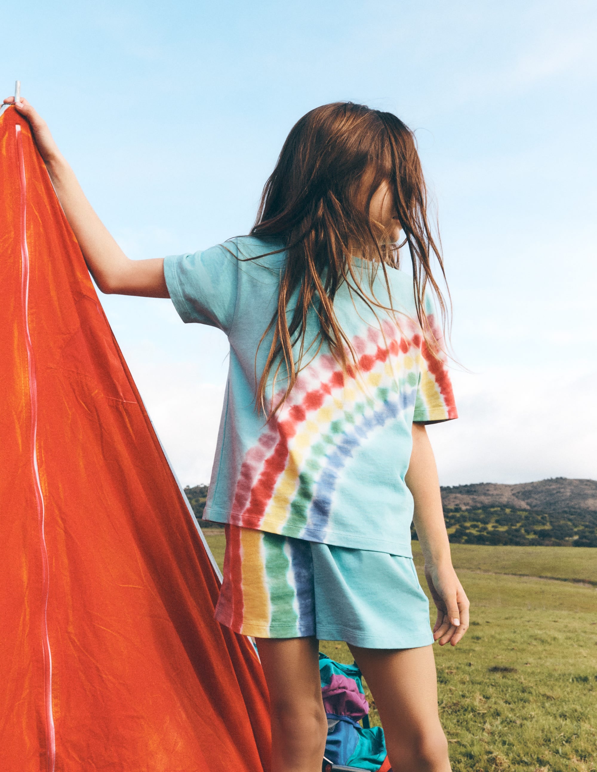 Tie Dye Logo Shorts-Dawn Blue Rainbow - Image 1