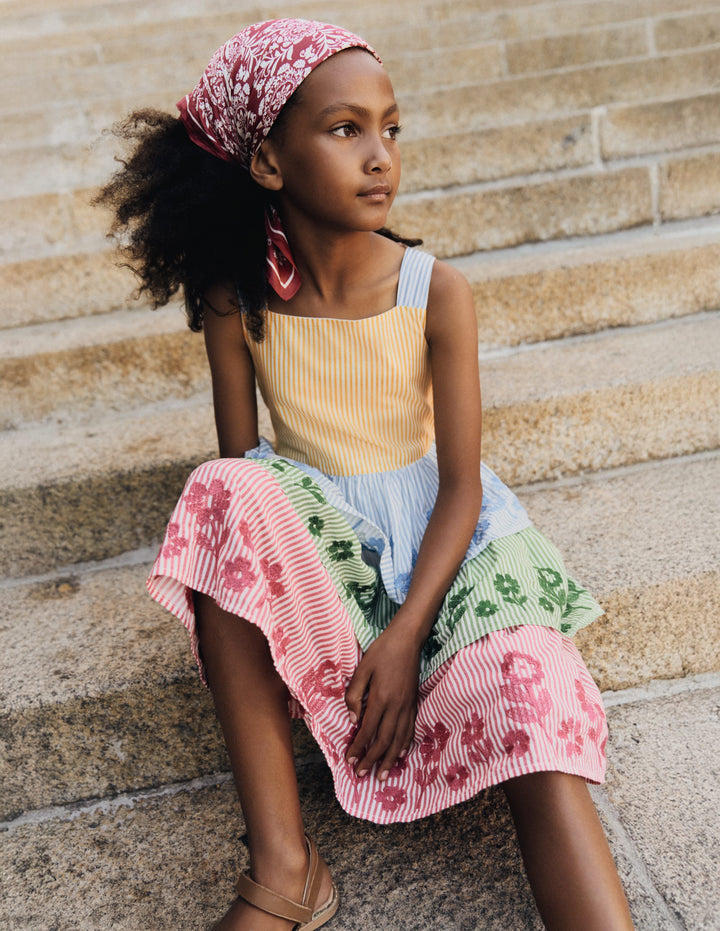 Hotchpotch Tiered Dress-Hotchpotch Stripe Embroidery
