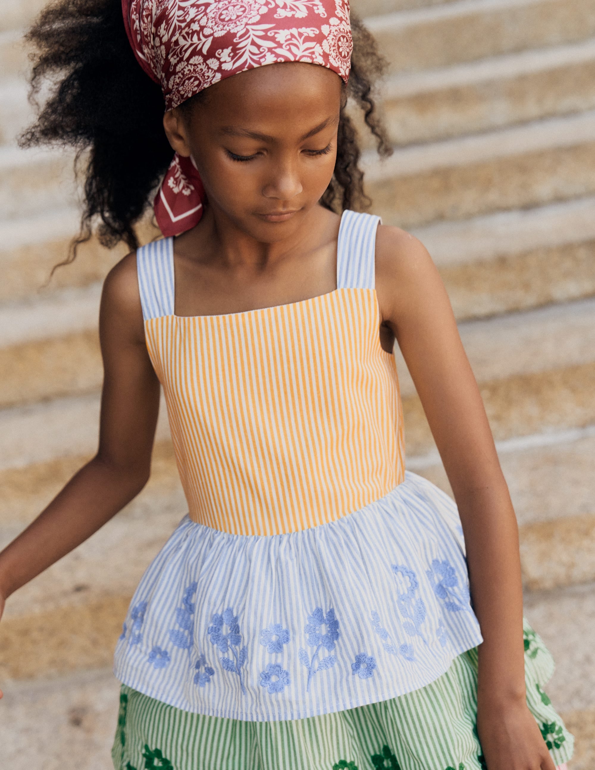 Tiered Embroidered Dress-Hotchpotch Stripe Embroidery - Image 5