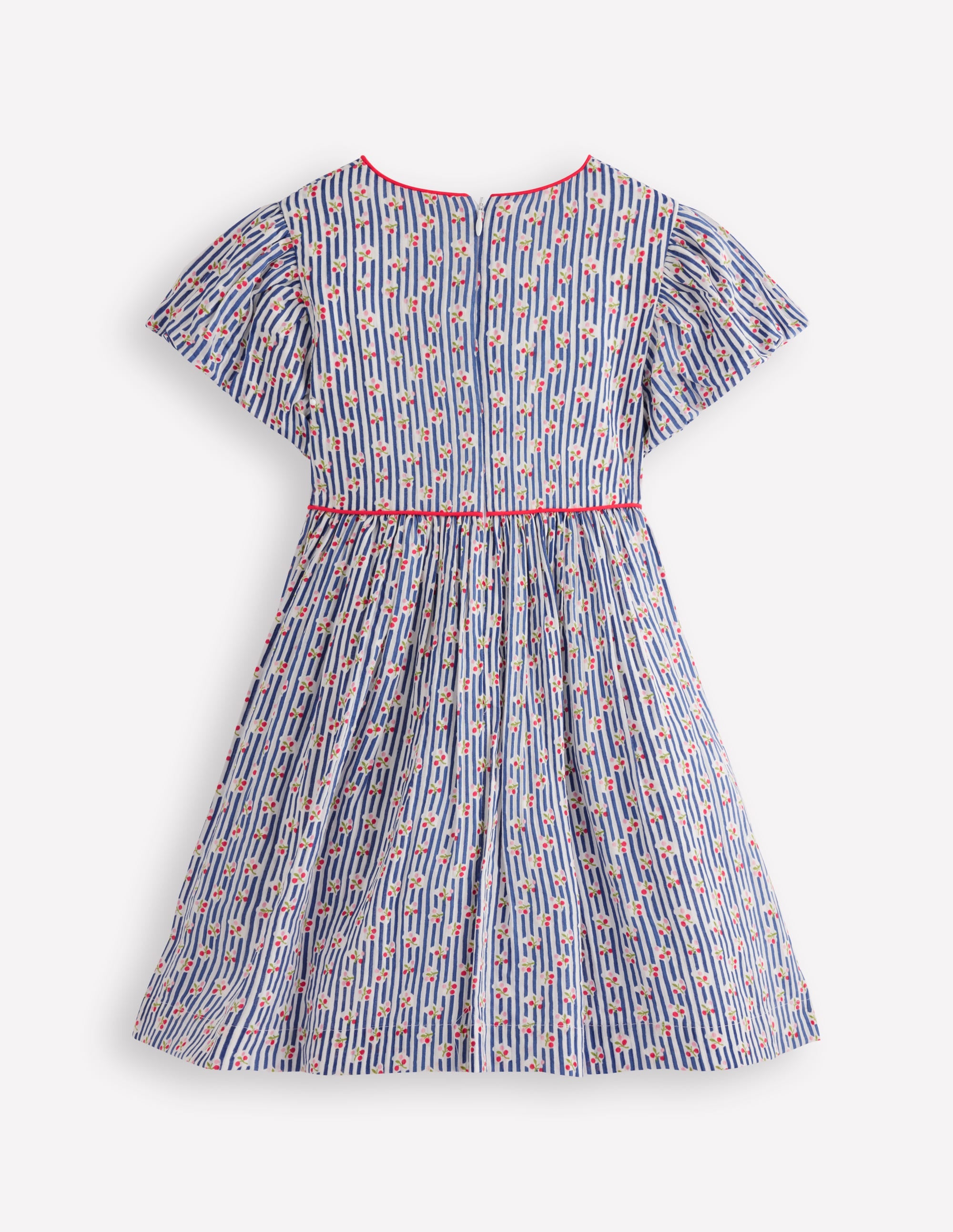 V-waist Woven Dress-Bluejay Cherry Stripe - Image 5