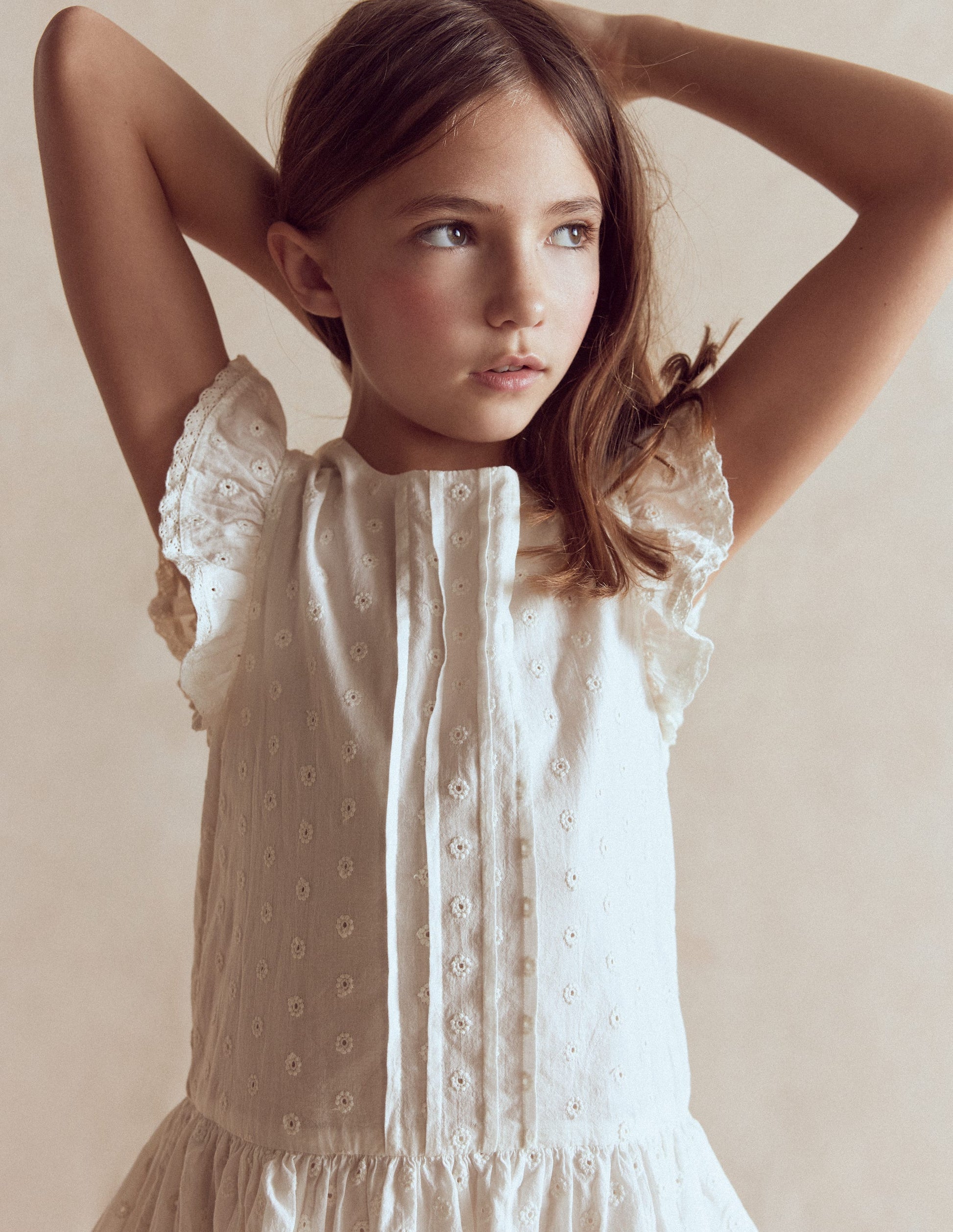 pintuck lace dress Boden Girls Pintuck Tiered Dress in White