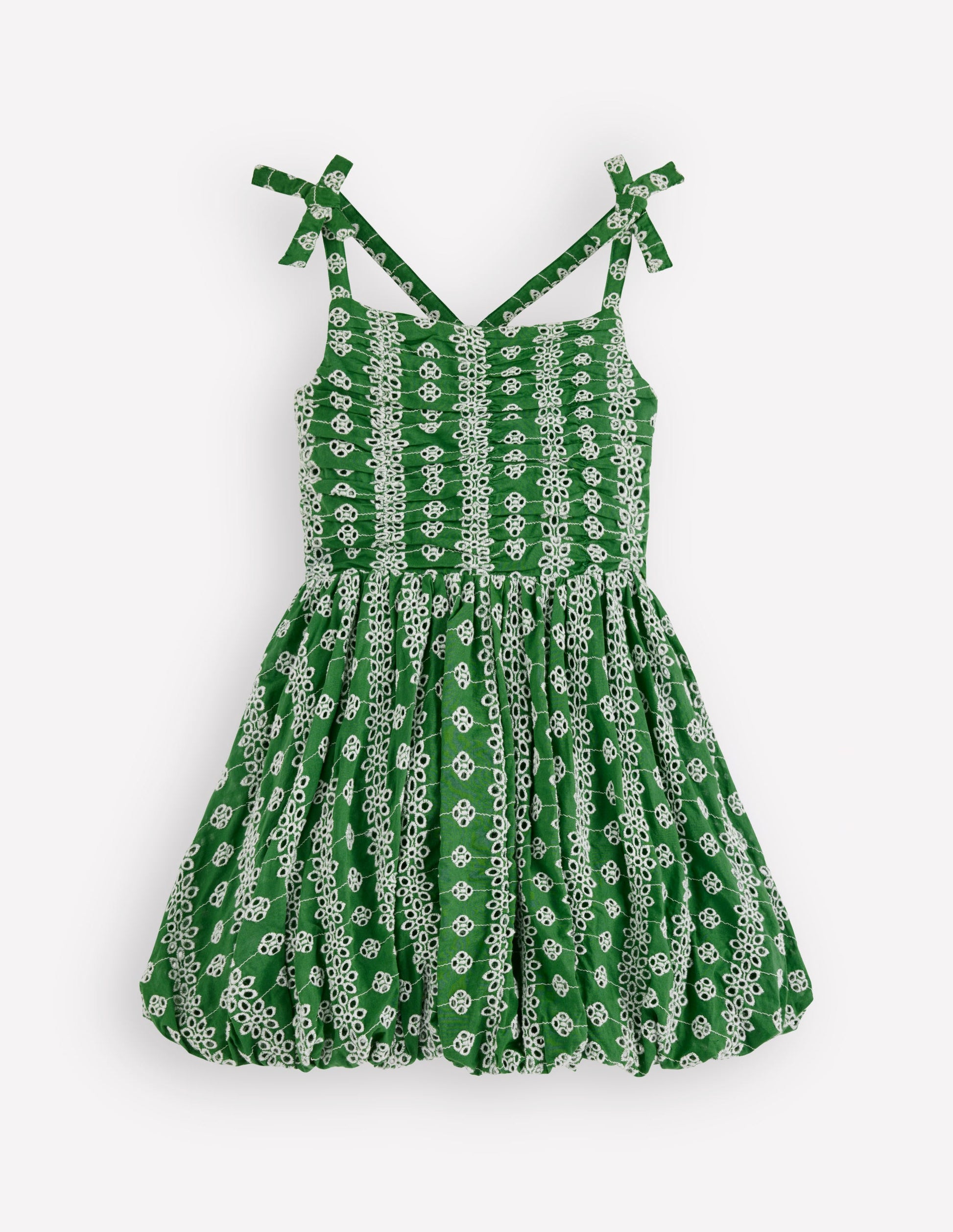 Ruched Bodice Bubble Dress-Green Broderie-2