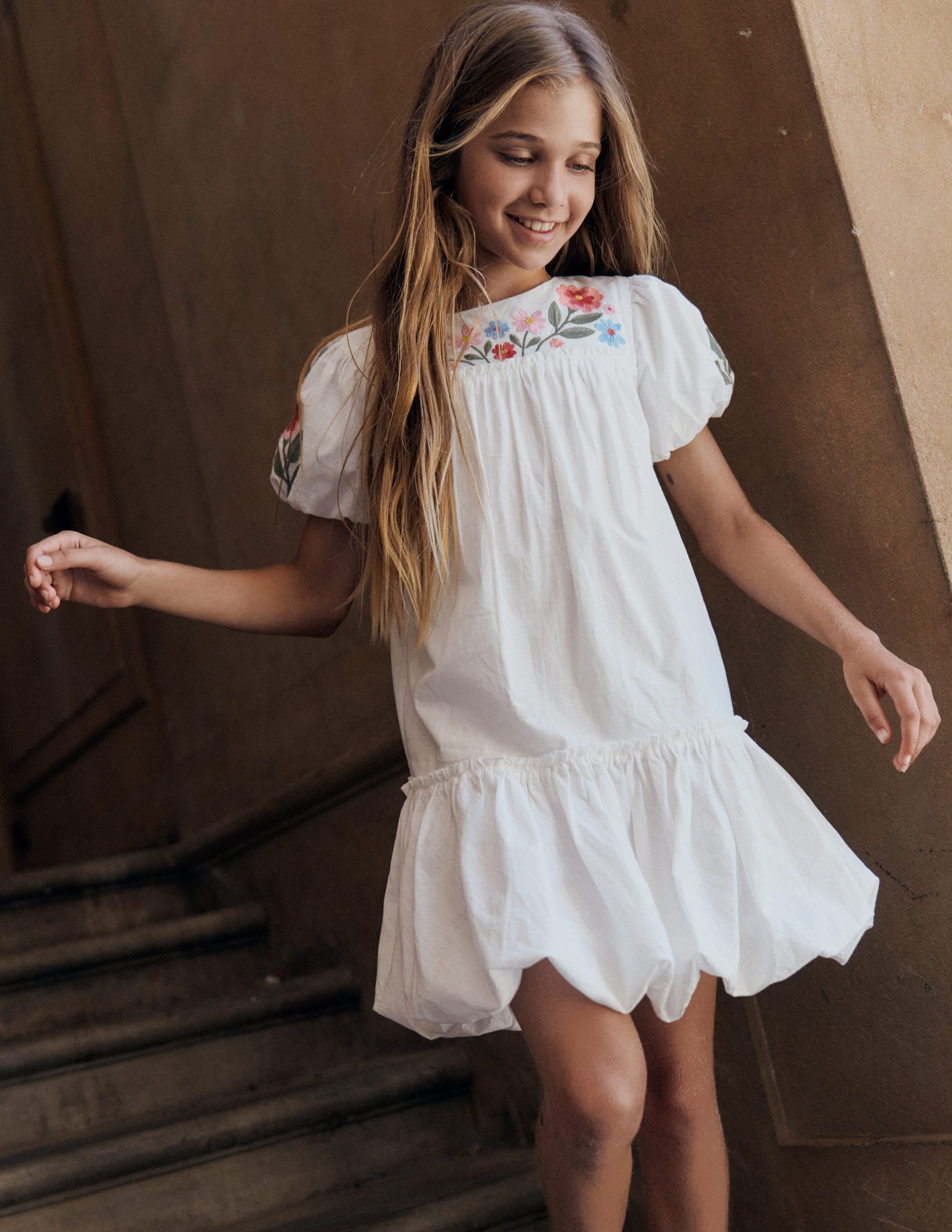 Drop Waist Bubble Dress-Soft Ivory Embroidery - Image 4