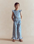 Frill Hem Pants-Blue Floral Hotch Potch