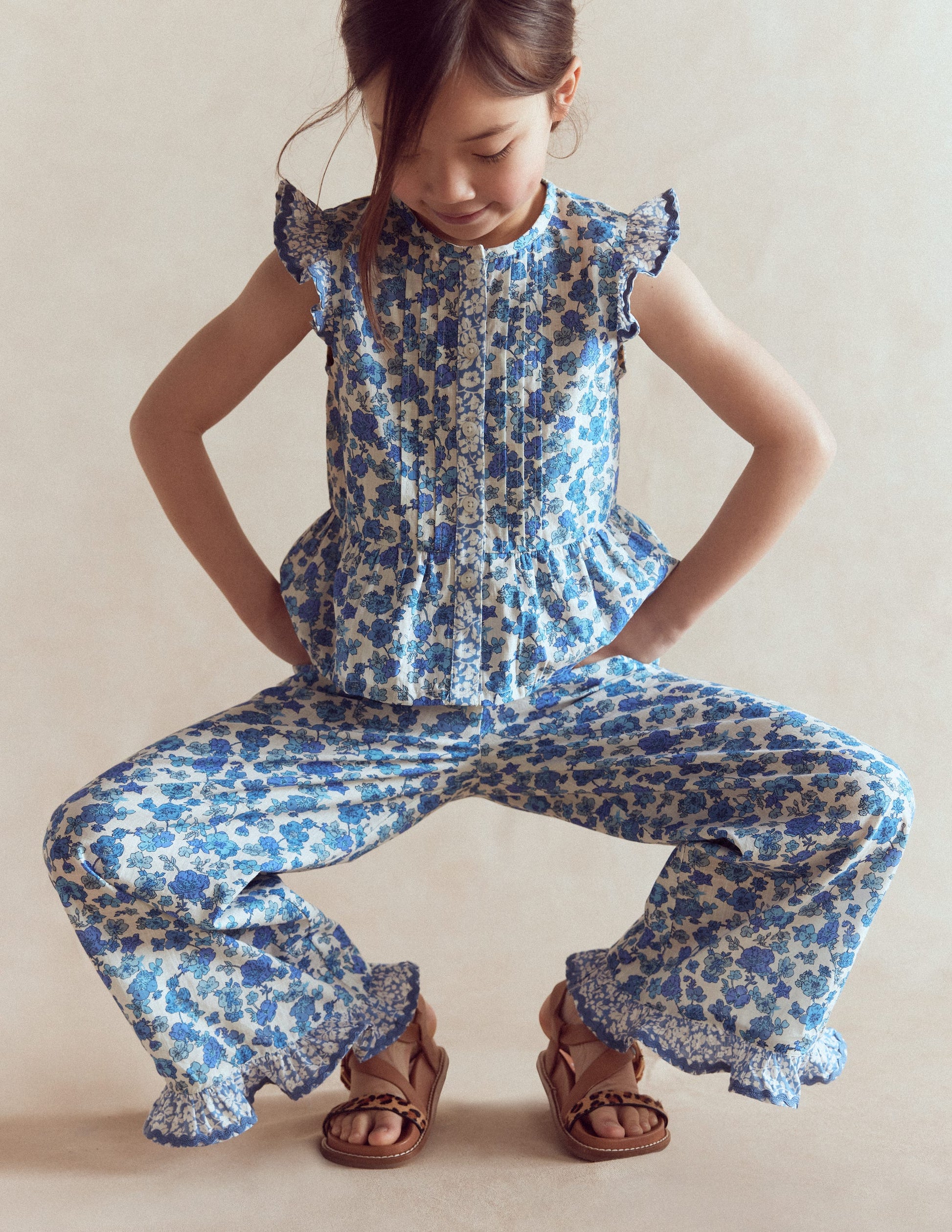 Frill Hem Pants-Blue Floral Hotch Potch-2