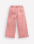 Frill Hem Pants-Pink Broderie