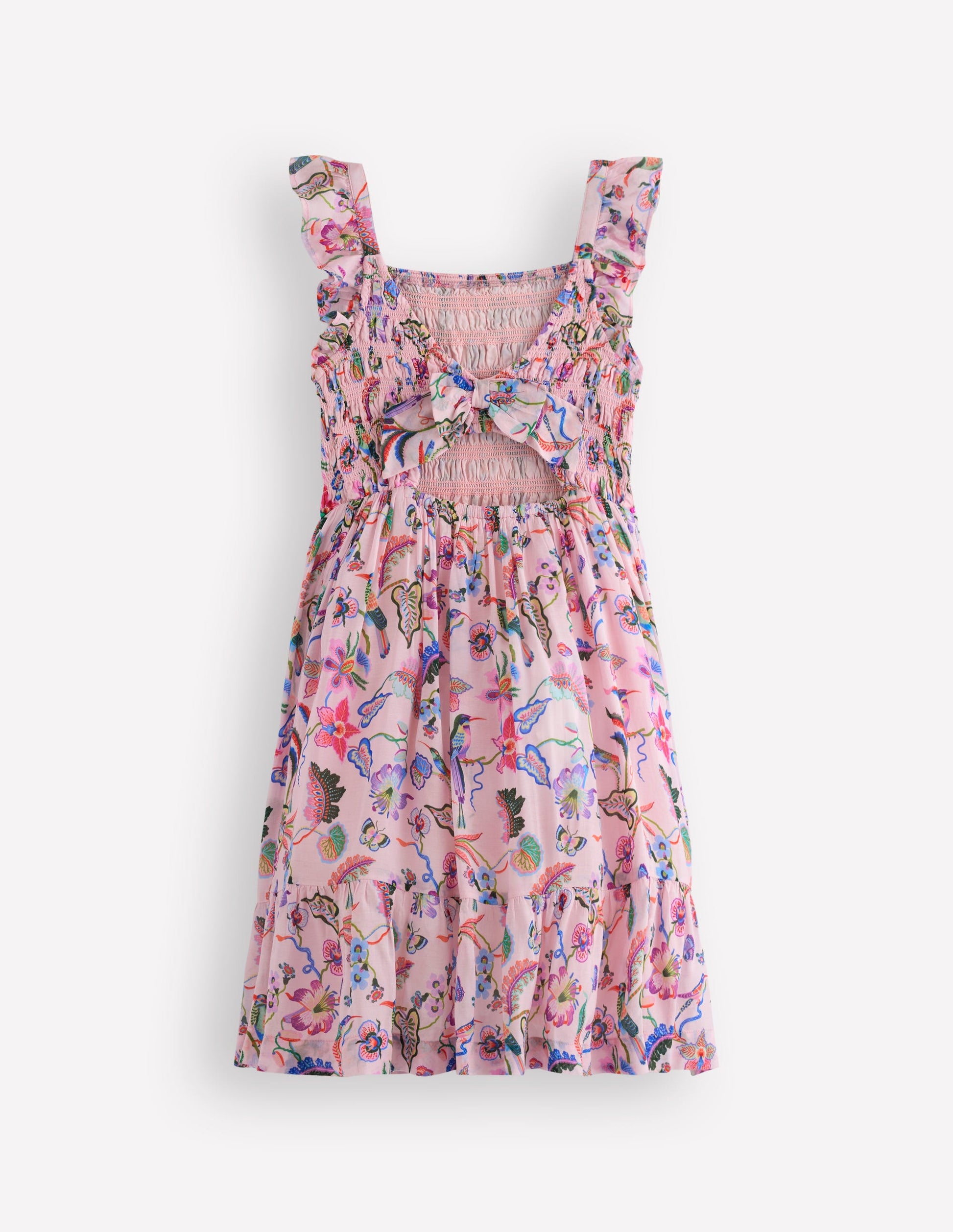 Shirred Bow Back Detail Dress-Multi Pink Floral-4