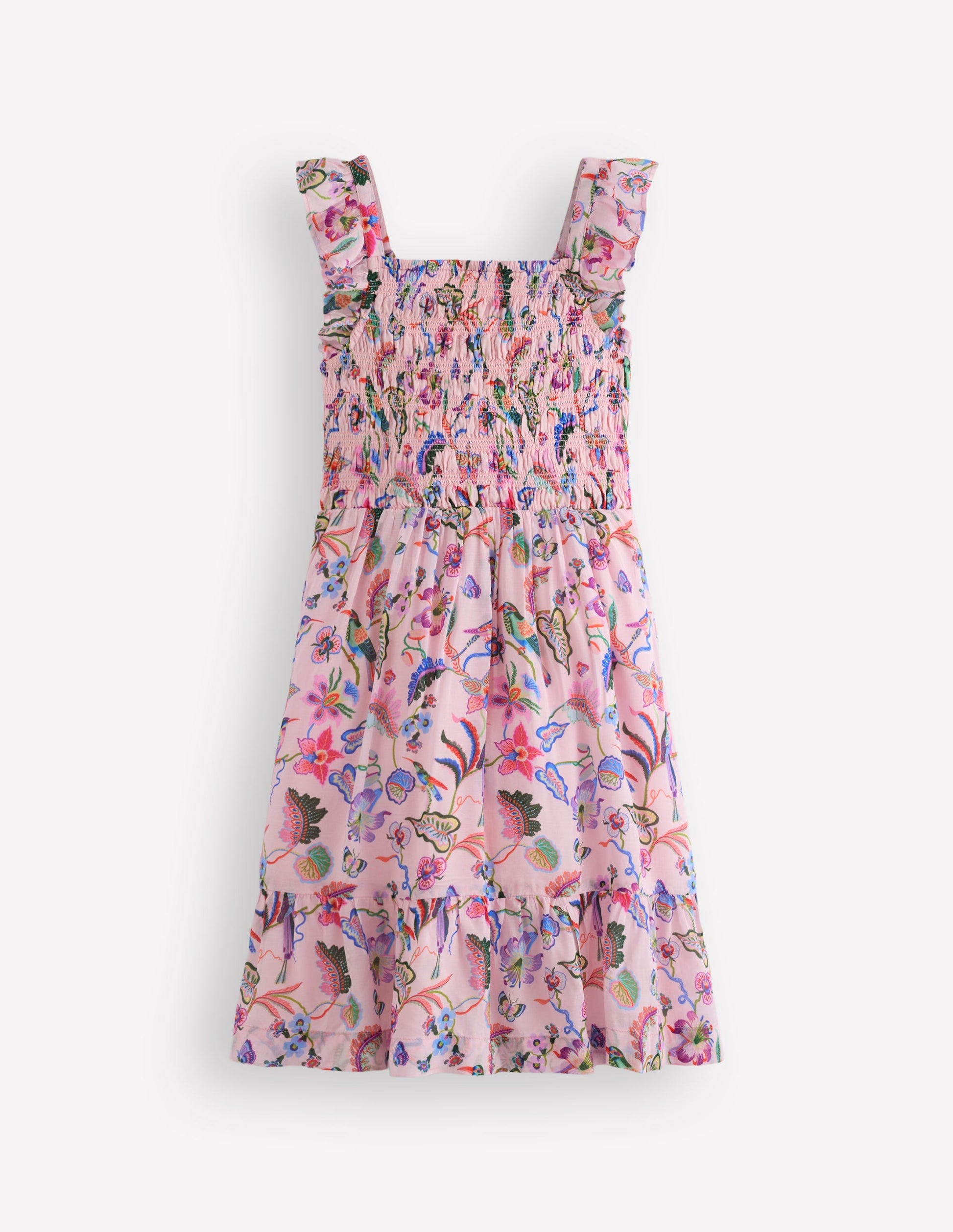Shirred Bow Back Detail Dress-Multi Pink Floral-3