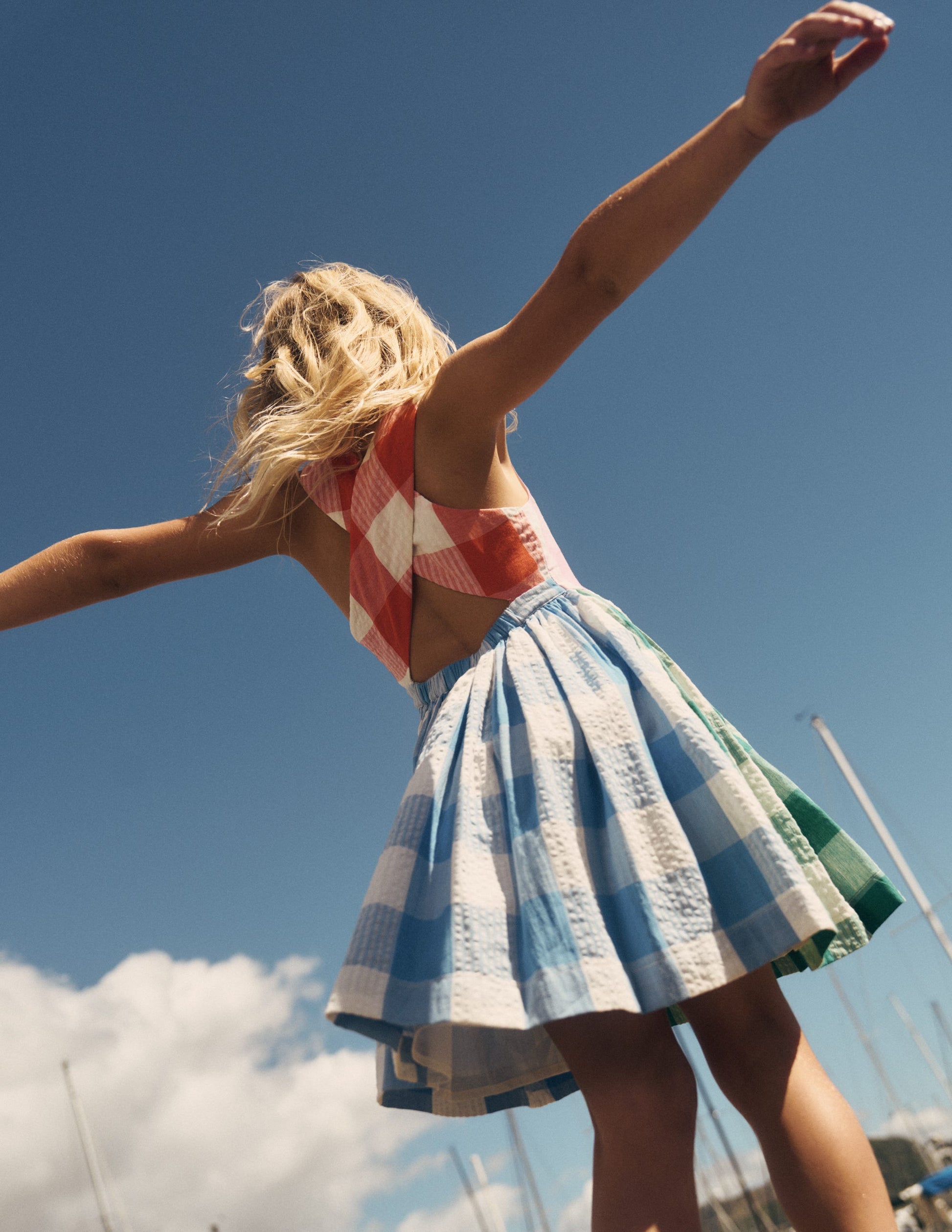 mini boden hotchpotch dress Harper Cross-Back Dress-Gingham Hotchpotch