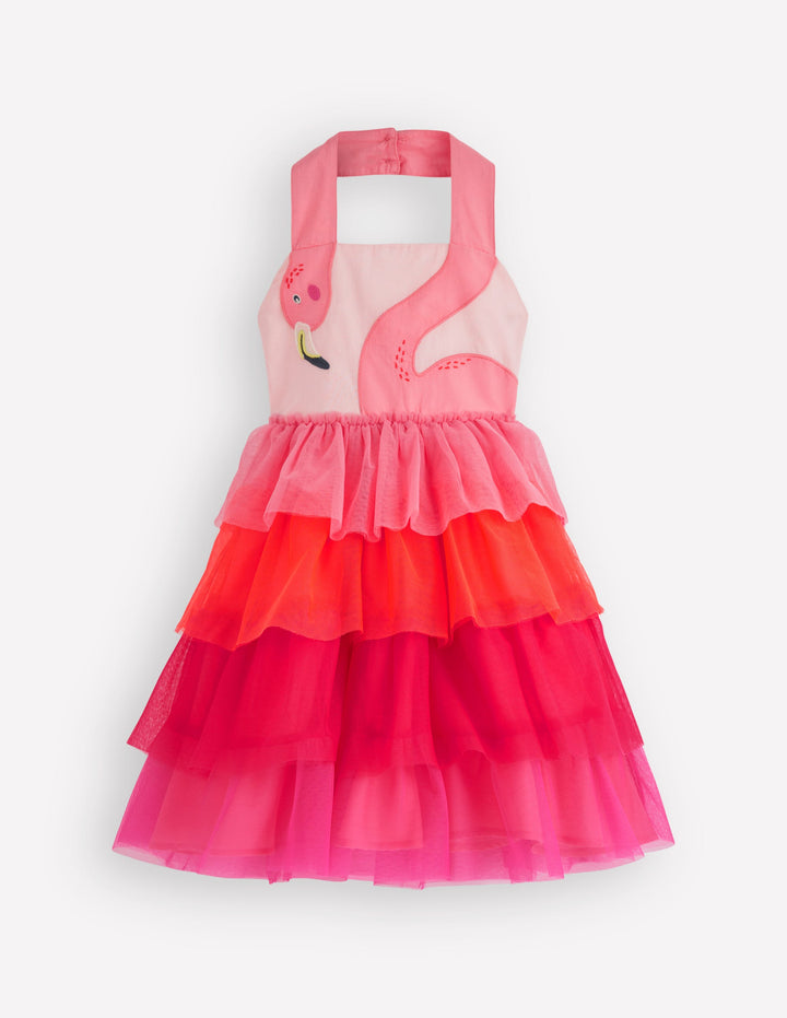 Tulle Mix Logo Dress-Salmon Pink Flamingo
