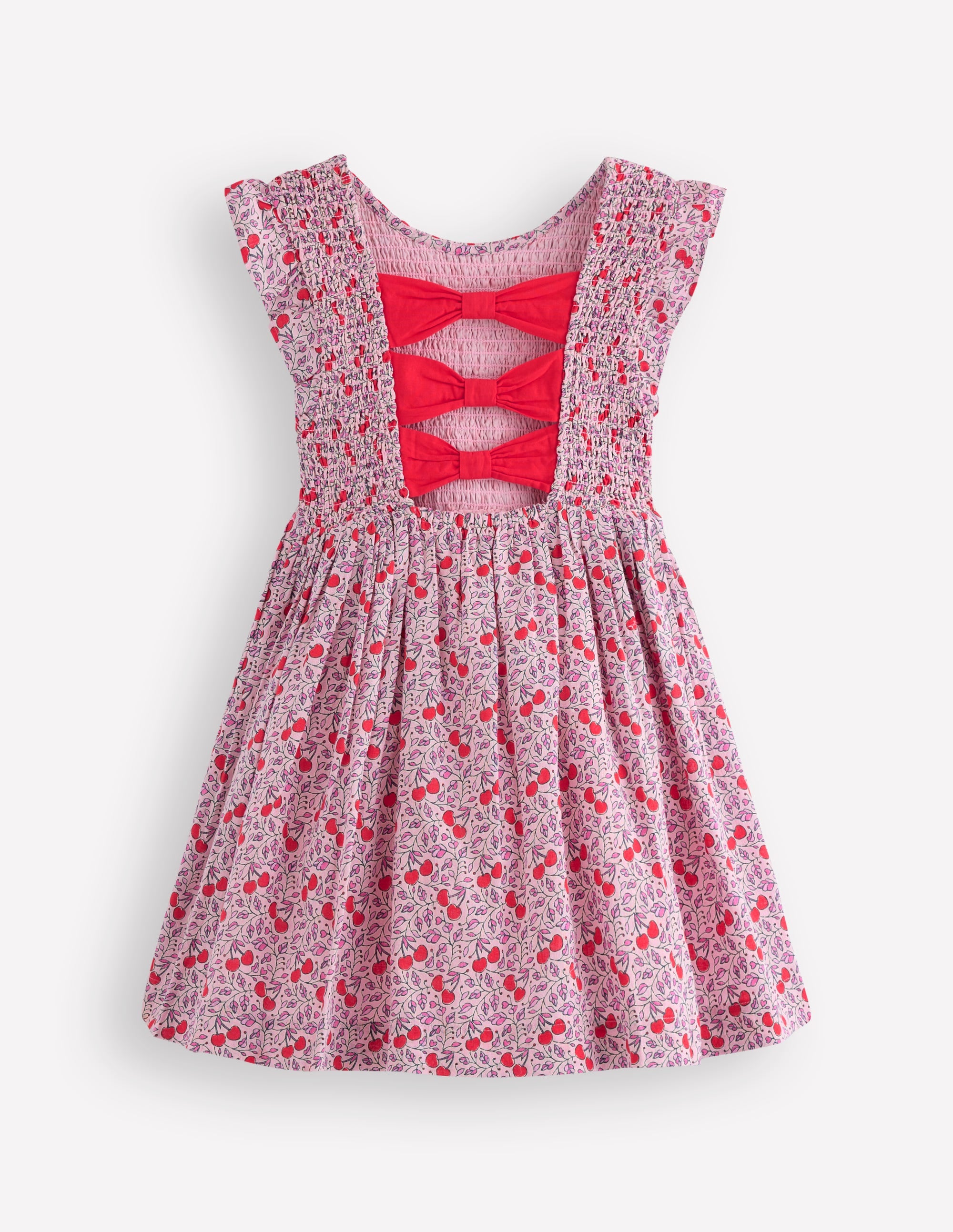 Bow Back Shirred Dress-Pink Cherries - Image 7