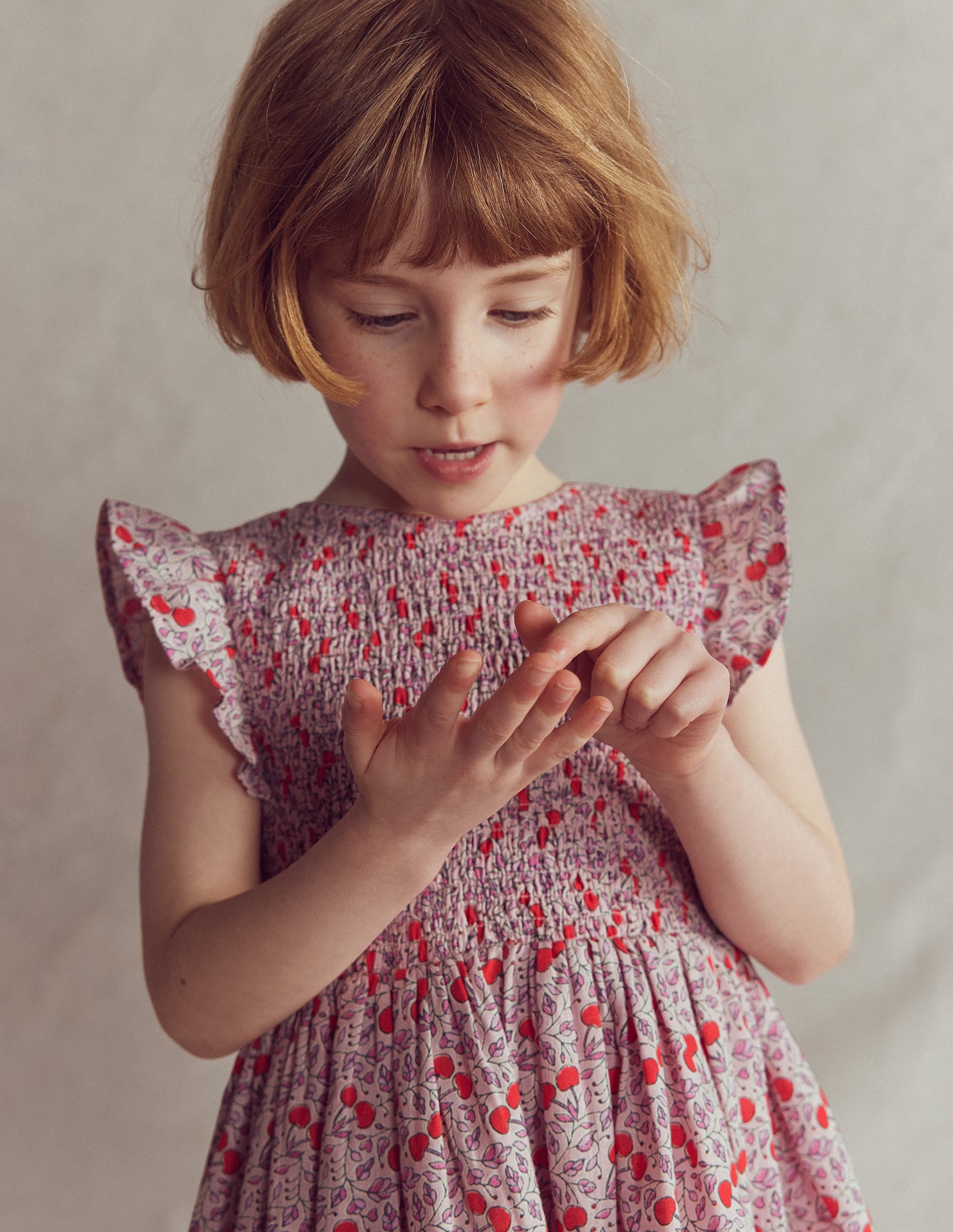 Bow Back Shirred Dress-Pink Cherries - Image 2