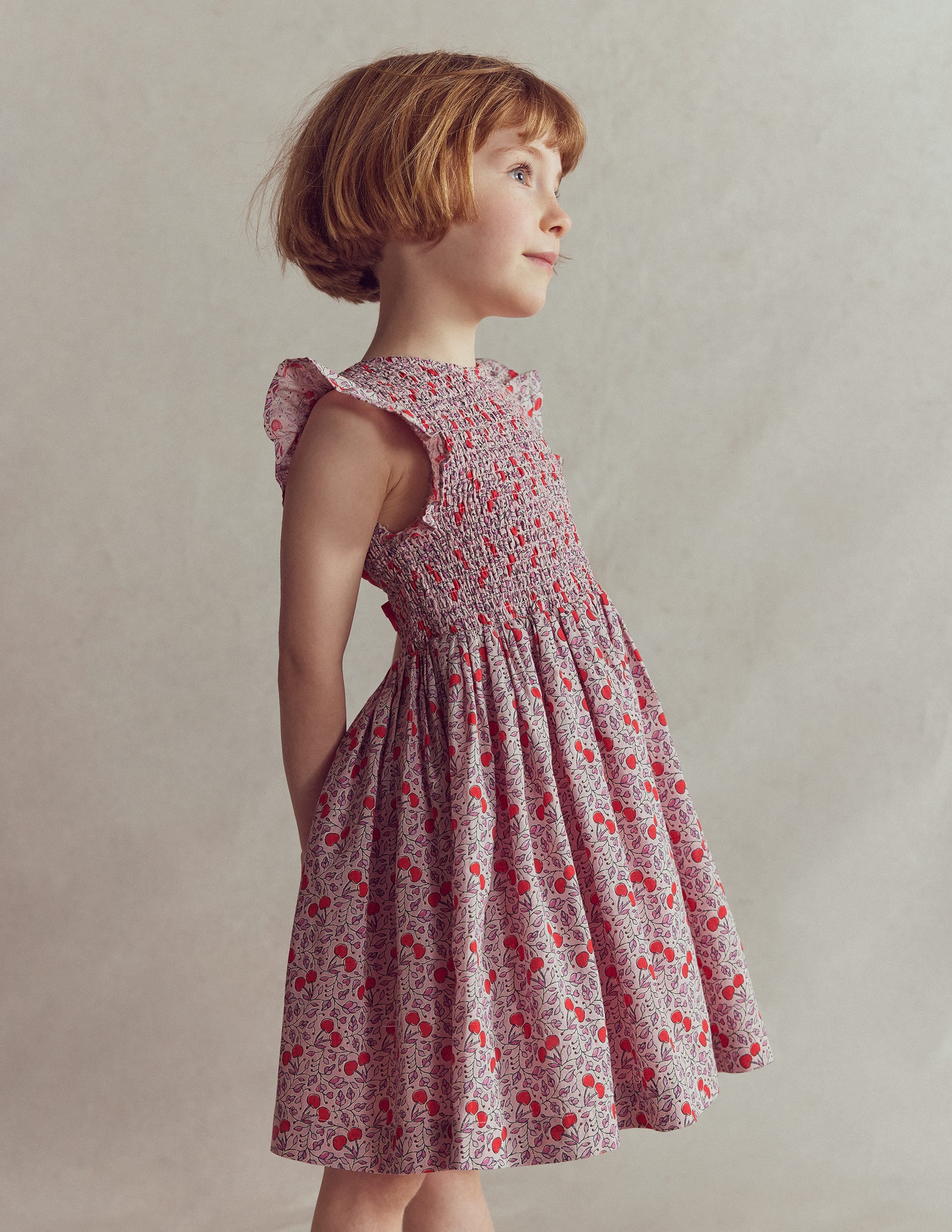 Bow Back Shirred Dress-Pink Cherries - Image 5