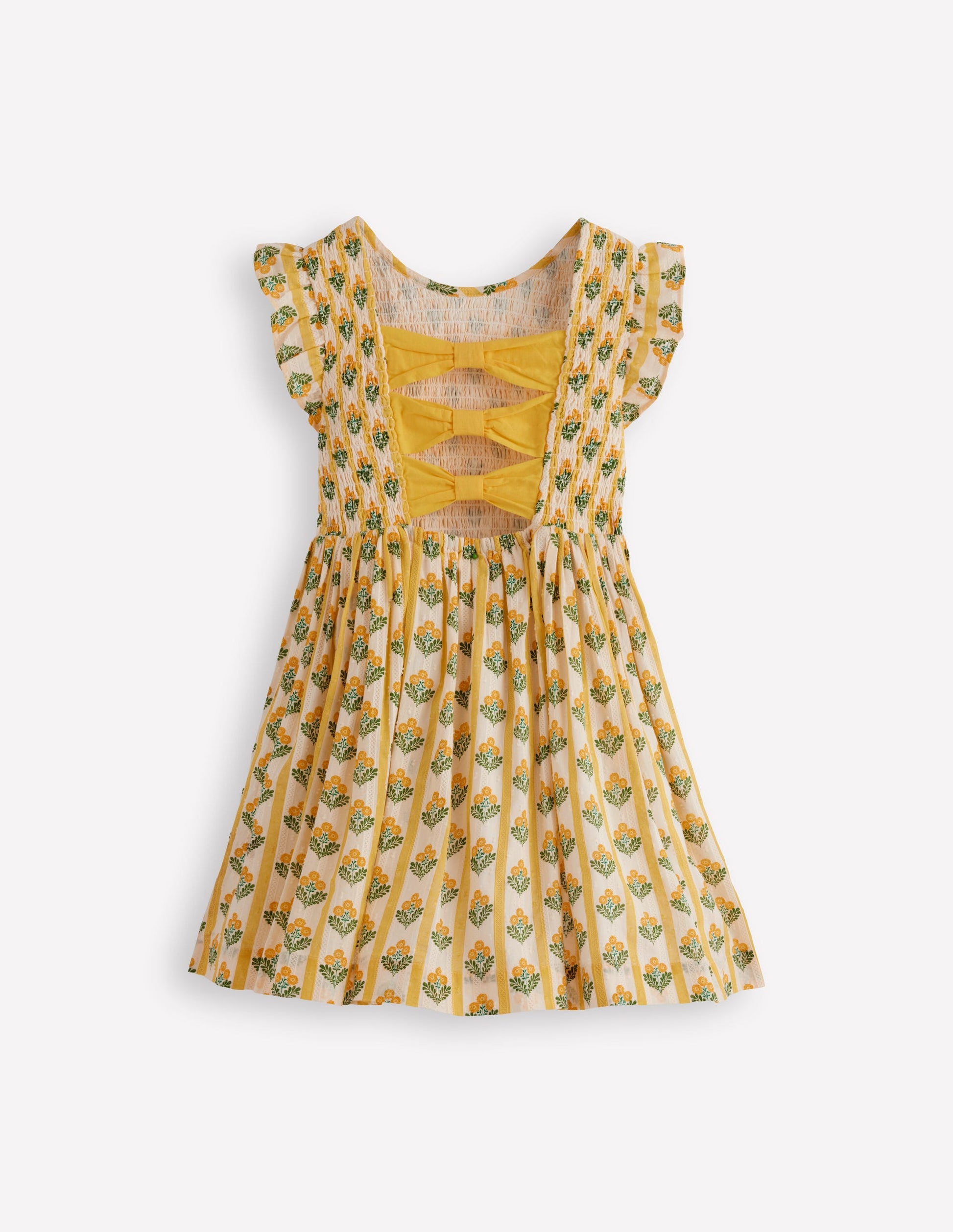 yellow dress with bow Boden Girls Bow Back Shirred Dress in Yellow