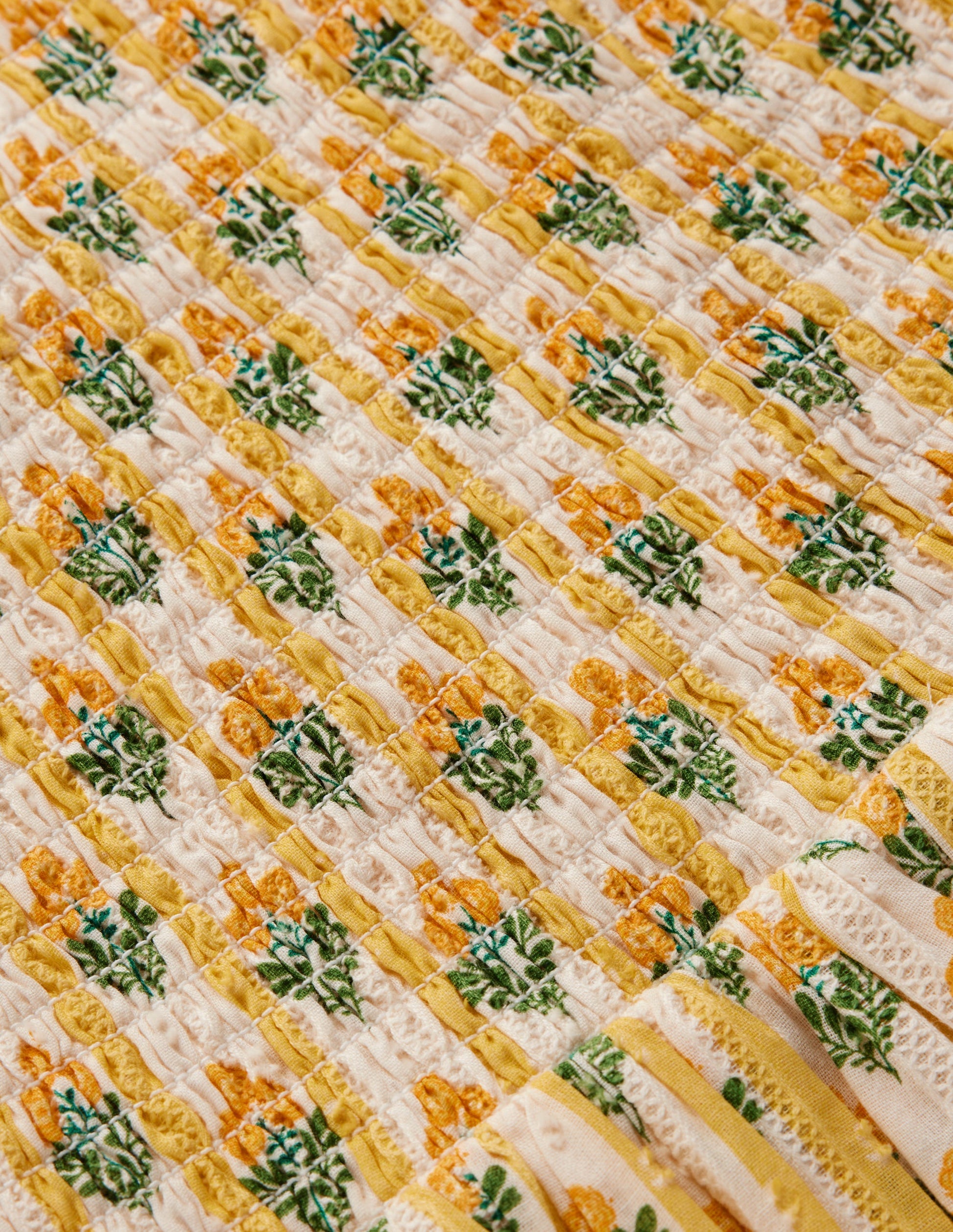 Bow Back Shirred Dress-Honeycomb Yellow Flower Stem-5