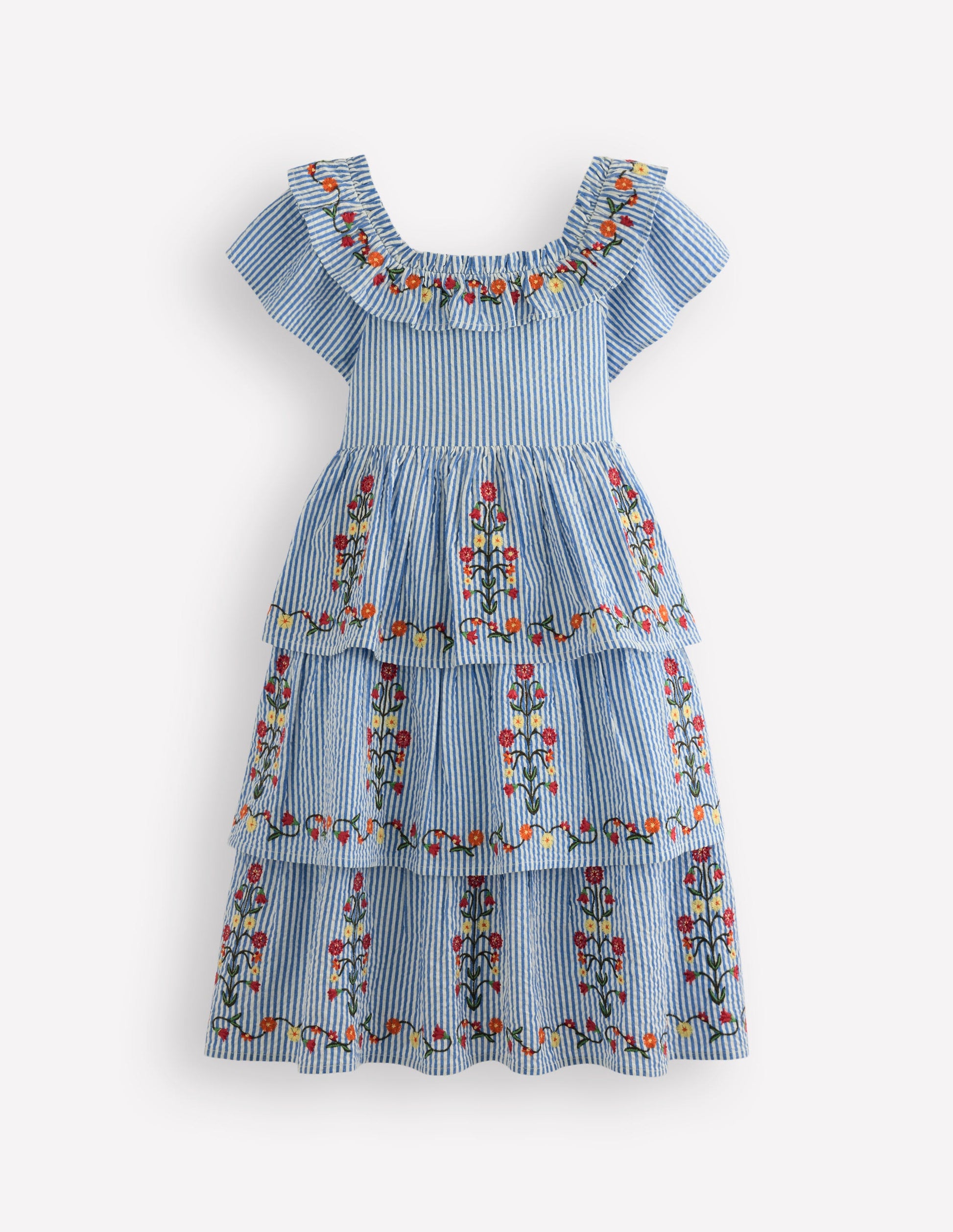 Tiered Ruffle Woven Dress-Ticking Stripe Floral-2