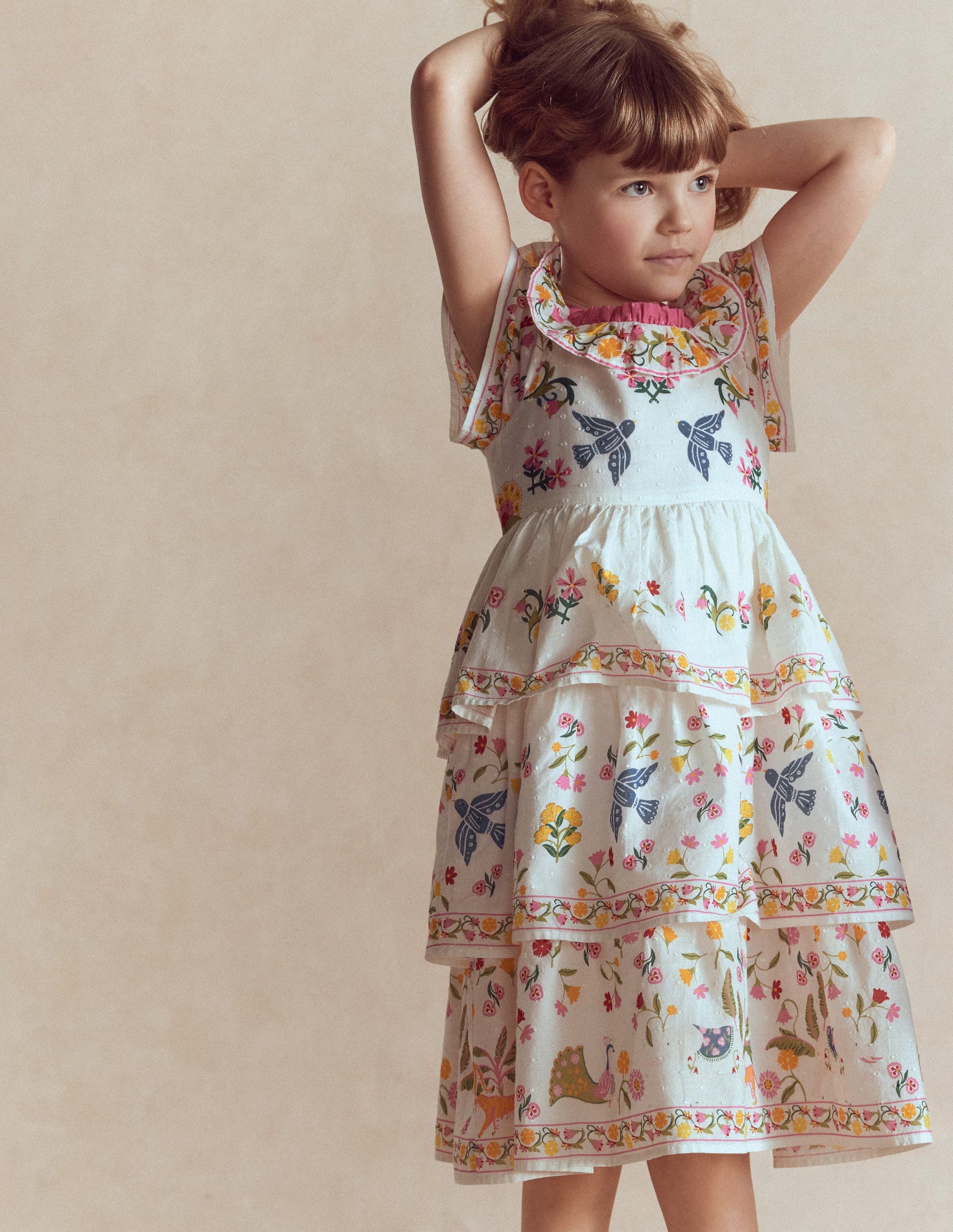 Tiered Ruffle Woven Dress-Soft Ivory Jungle Placement-2