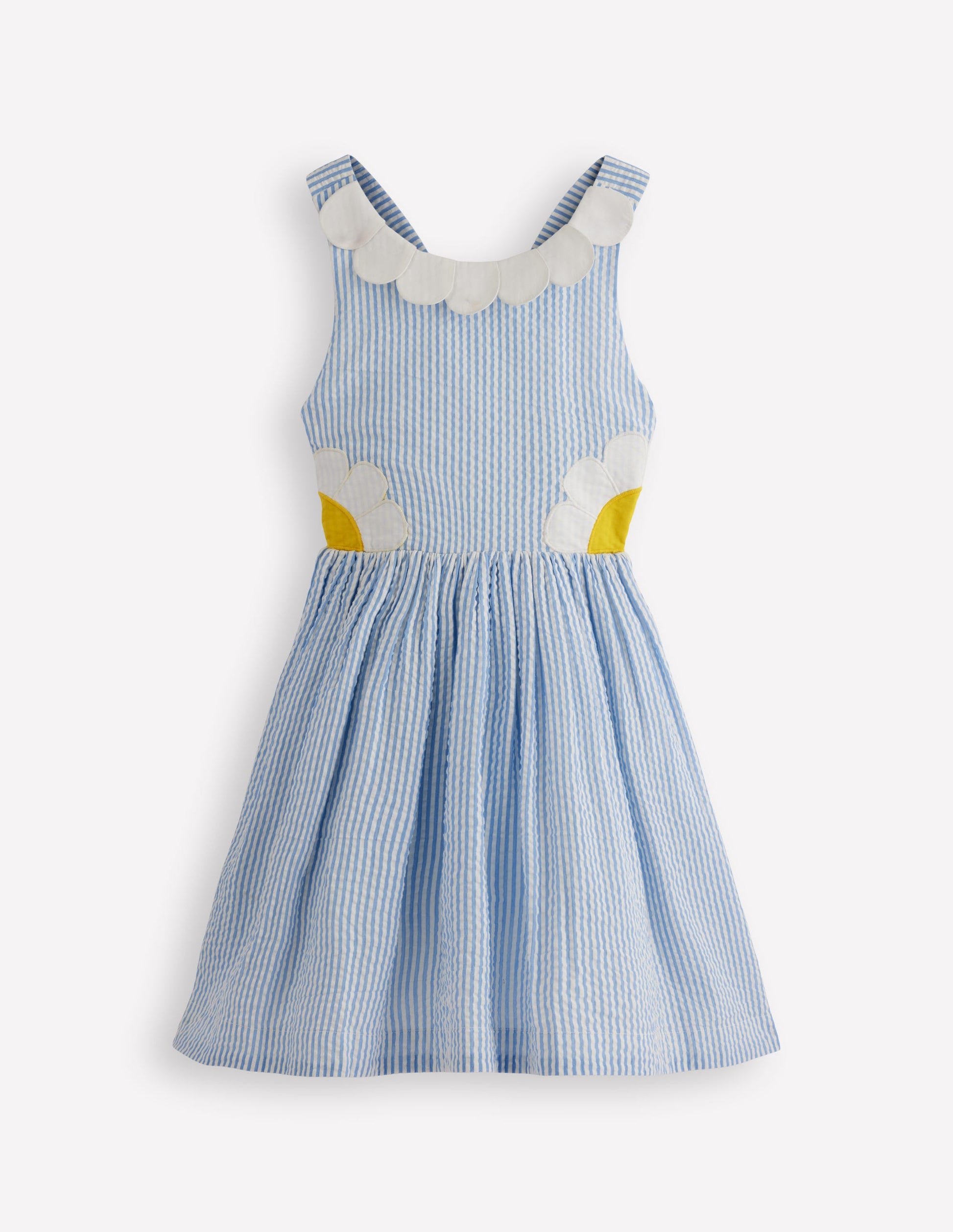 Novelty Cross-back Dress-Blue Daisy Applique