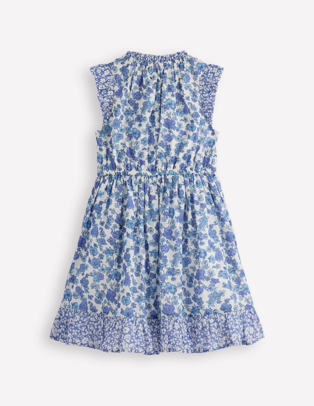 ladies blue floral dress Gathered Woven Dress-Blue Sprig