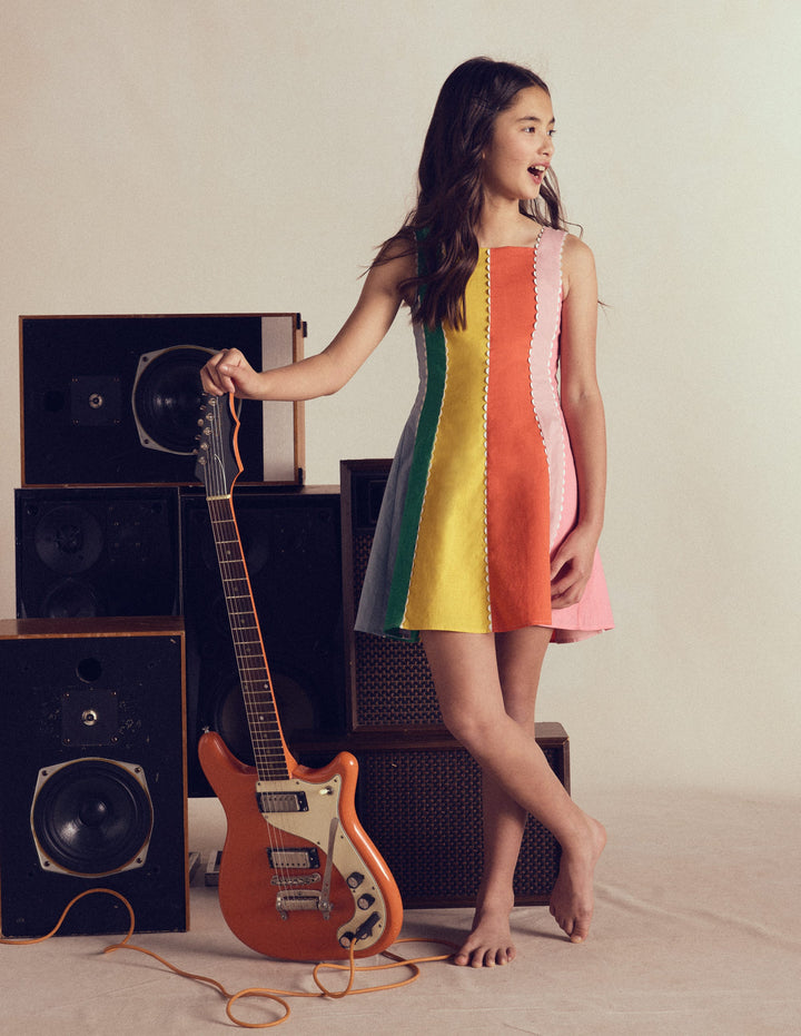 Woven Panel Dress-Multi Rainbow