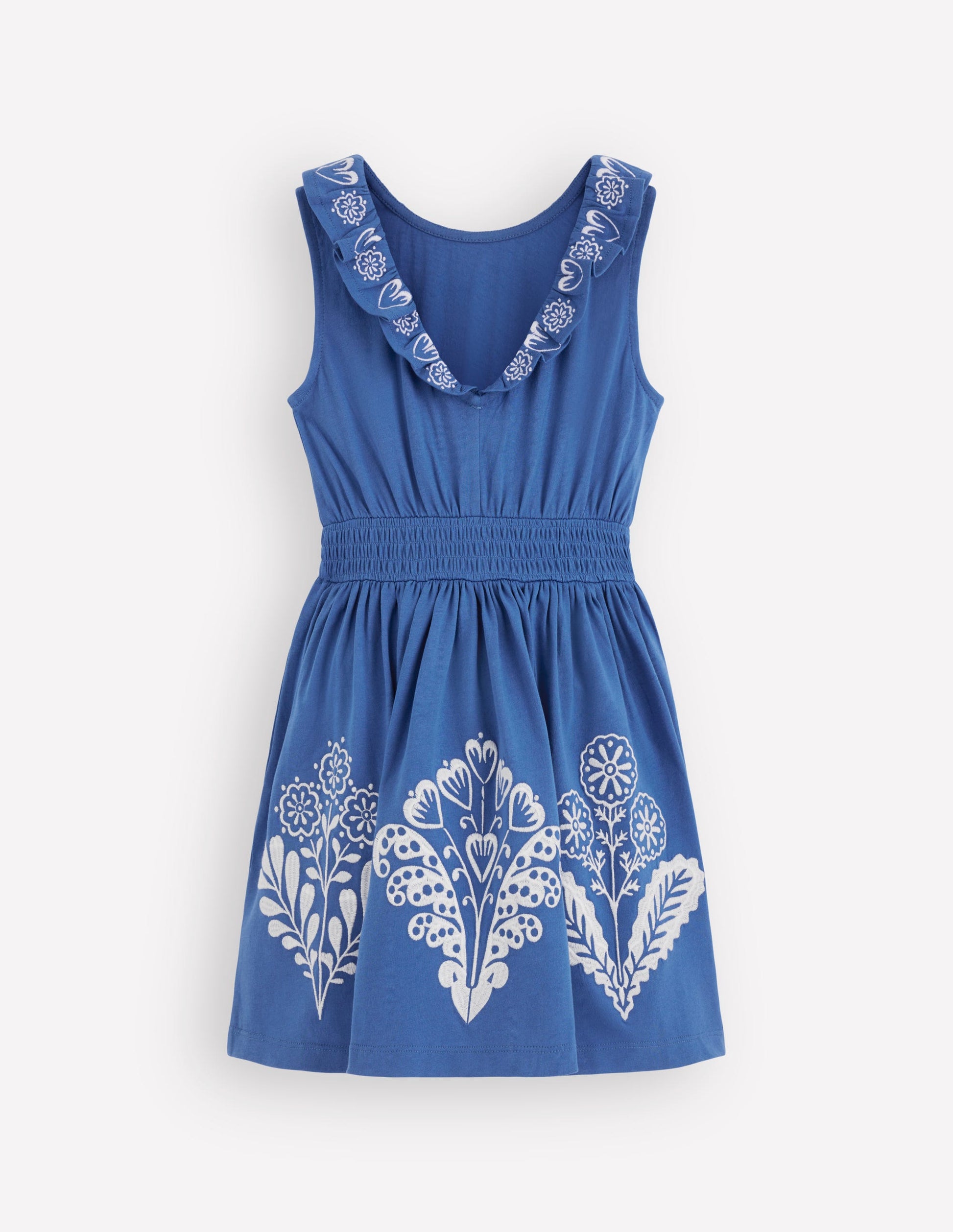 Boden Girls Embroidered V-back dress in Blue | Size 3-4 Years Boden Girls Embroidered V-back dress in Blue | Size 3-4 Years