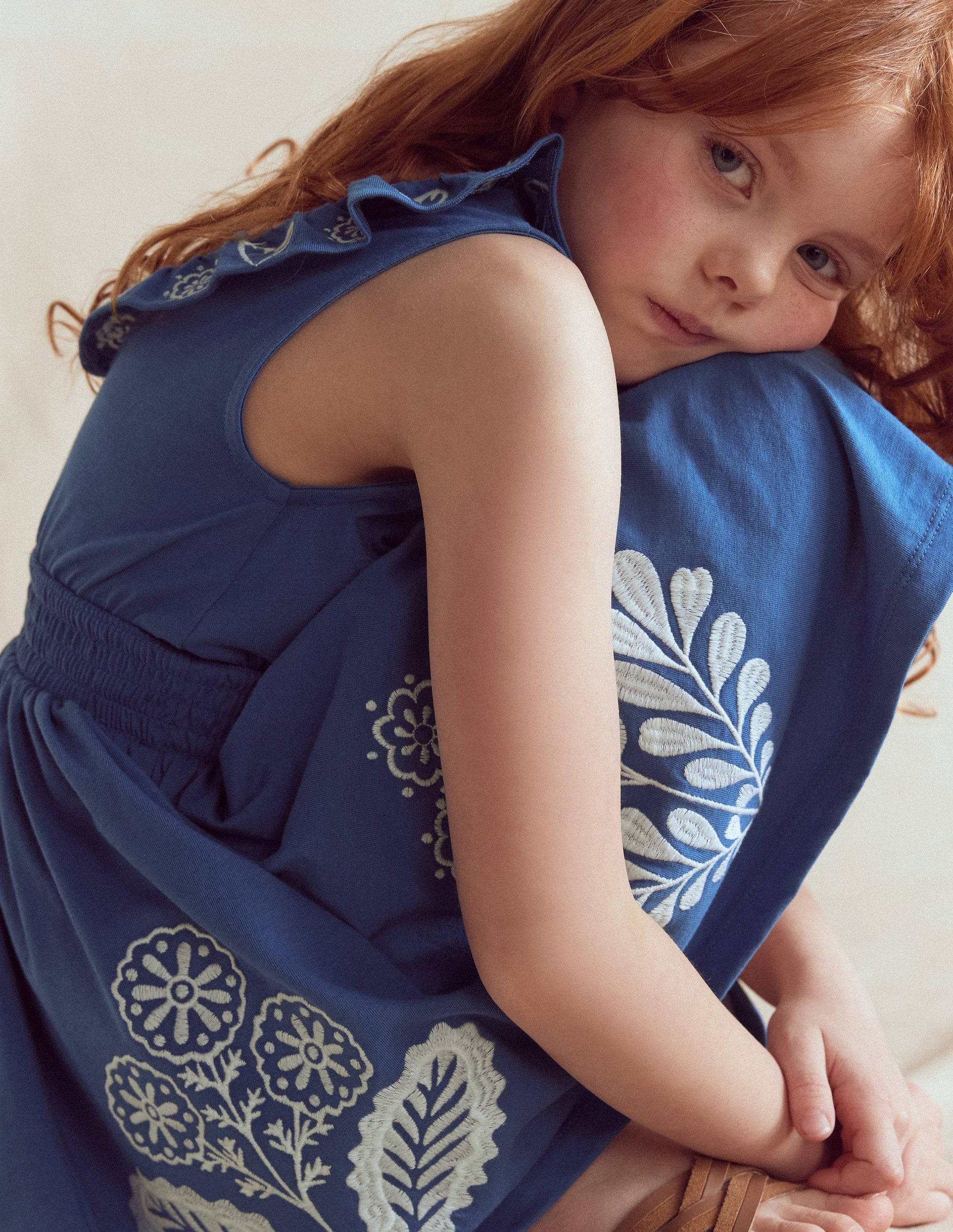 Boden Girls Embroidered V-back dress in Blue | Size 3-4 Years Boden Girls Embroidered V-back dress in Blue | Size 3-4 Years