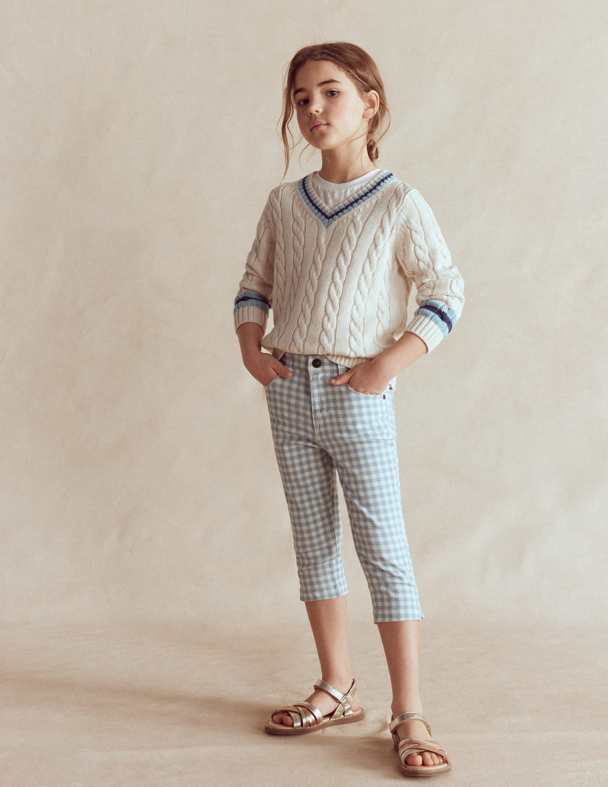 Capri Pants-Blue Gingham-1