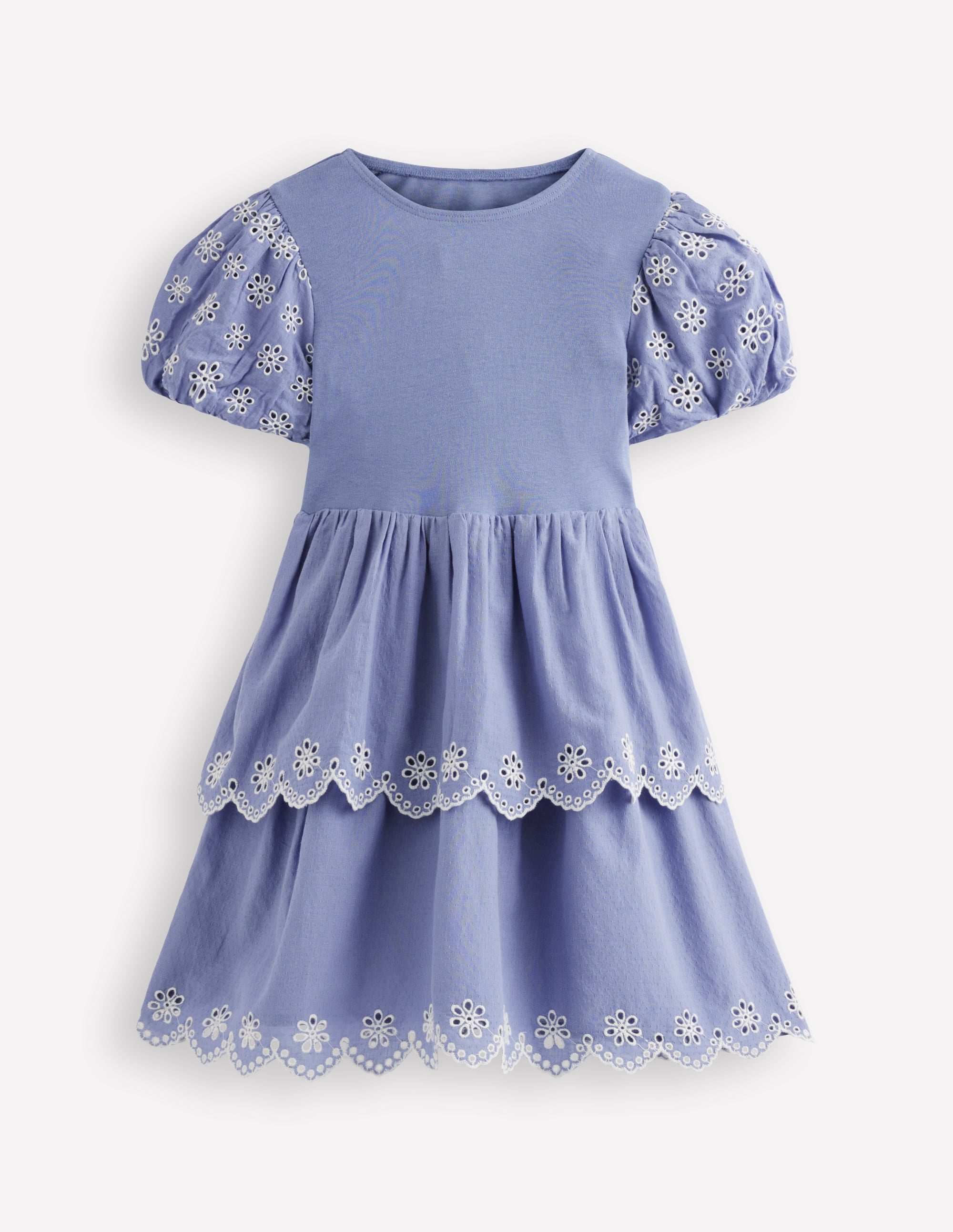Broderie Rara Jersey Dress - Dusty Blue