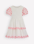 Broderie Rara Jersey Dress-Soft Ivory/ Salmon Pink