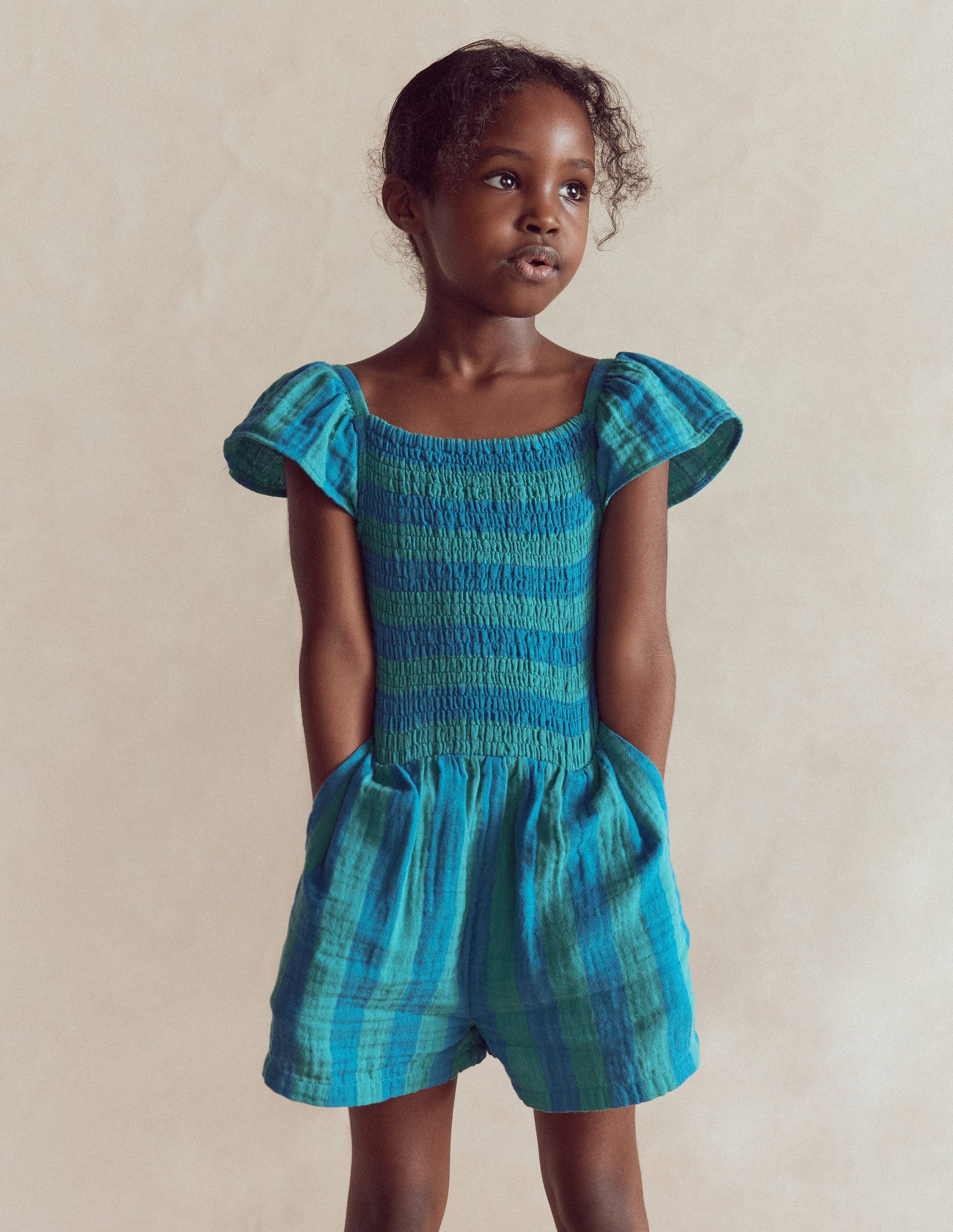 Double Cloth Playsuit-Aurora Blue Stripe-1