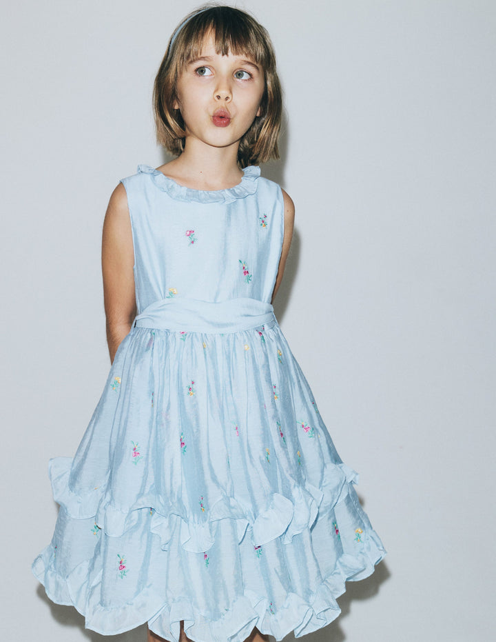 Tiered Ruffle Occasion Dress-Misty Blue