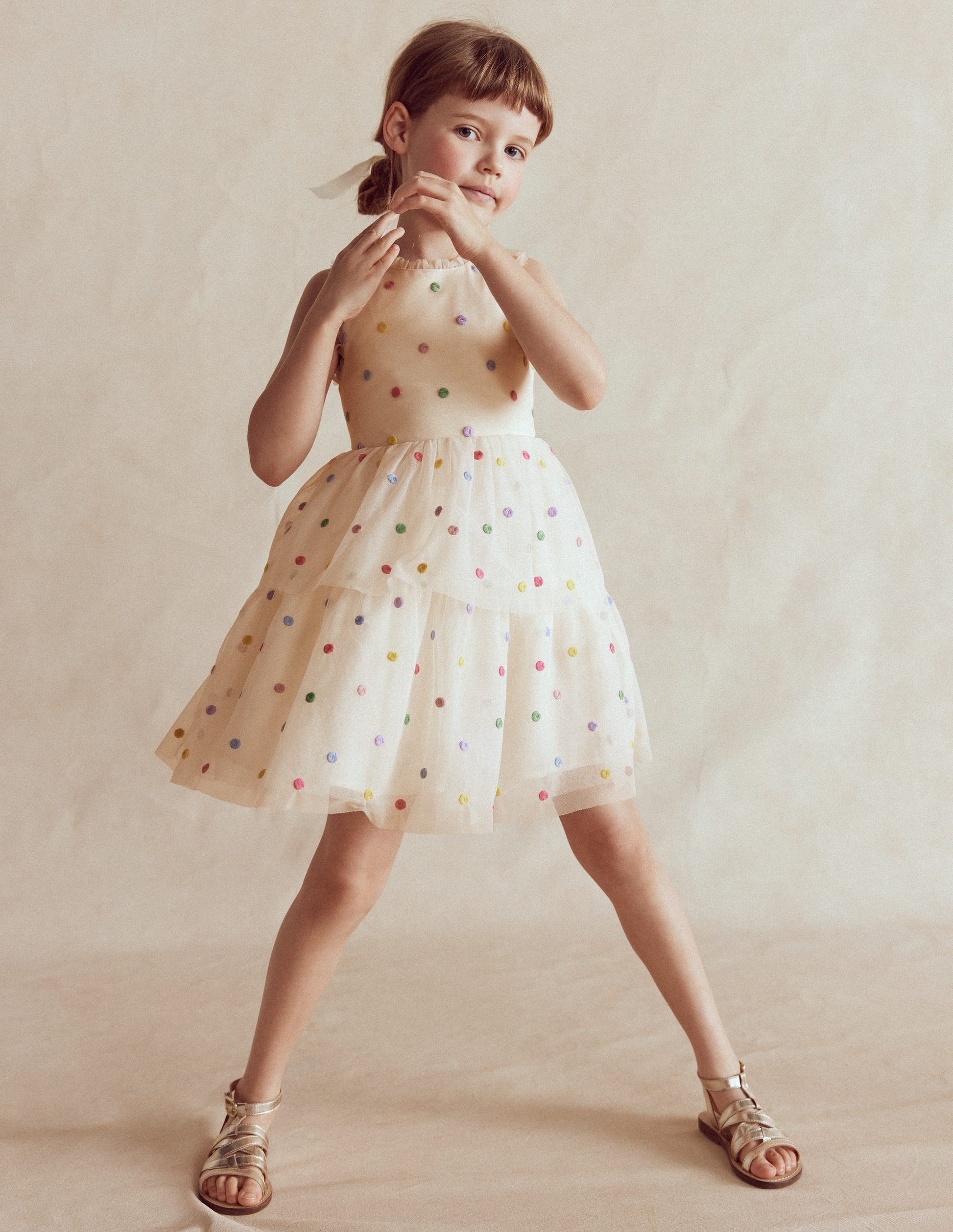 Boden Girls Spot Occasion Dress in White