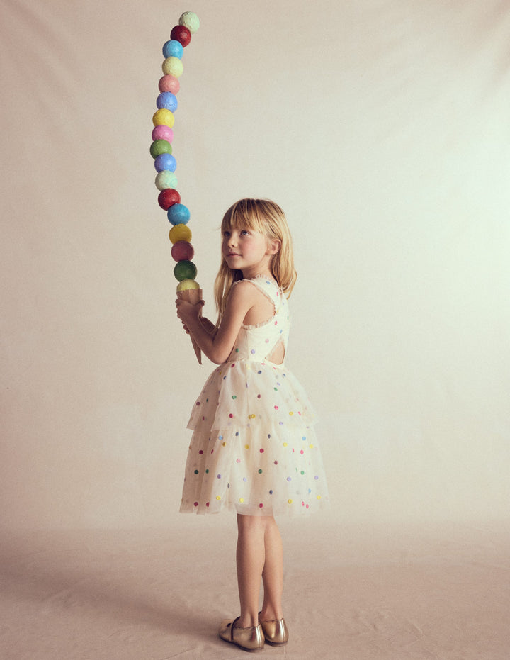 Spot Occasion Dress-Soft Ivory Multi Spot