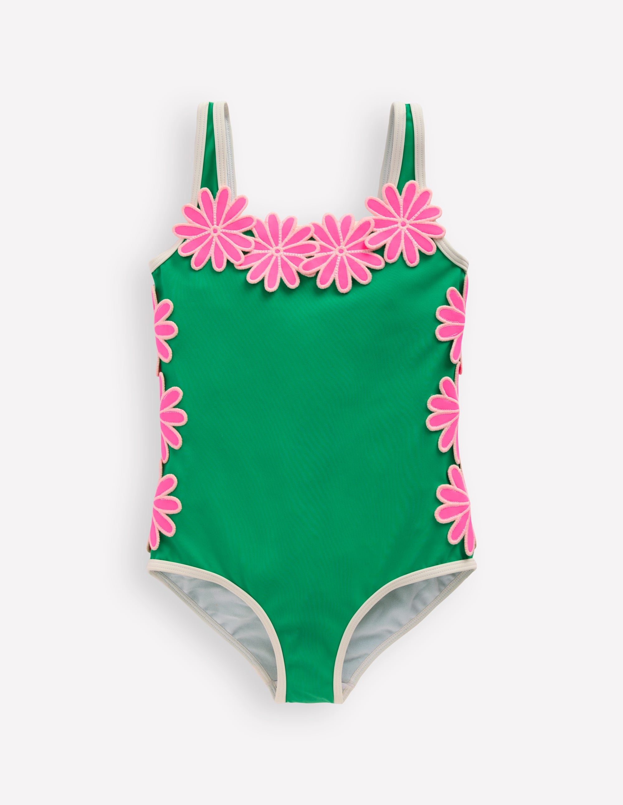 Appliqué Swimsuit-Pea Green/Sorbet Pink Daisy - Image 1