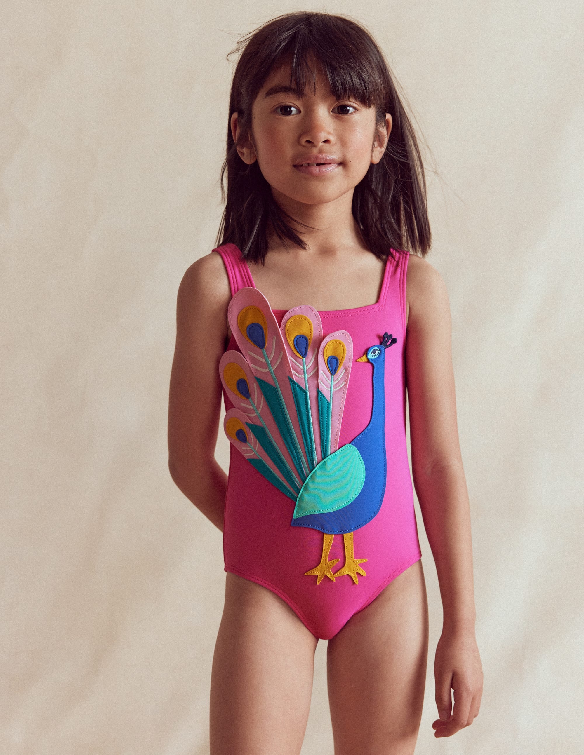 Appliqué Swimsuit-Pink Peacock - Image 1