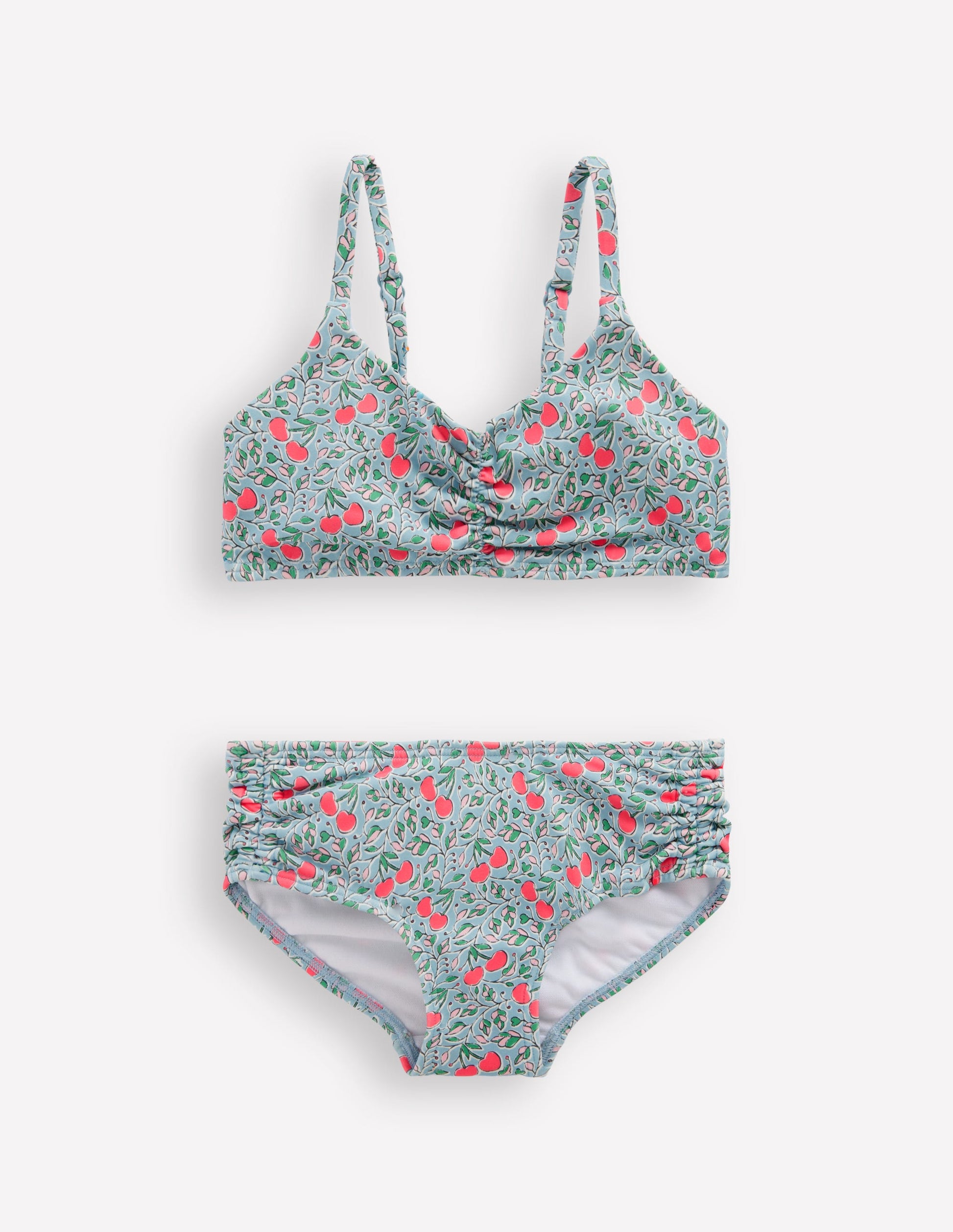 Ruched Bikini-Misty Blue Cherry Vine-1