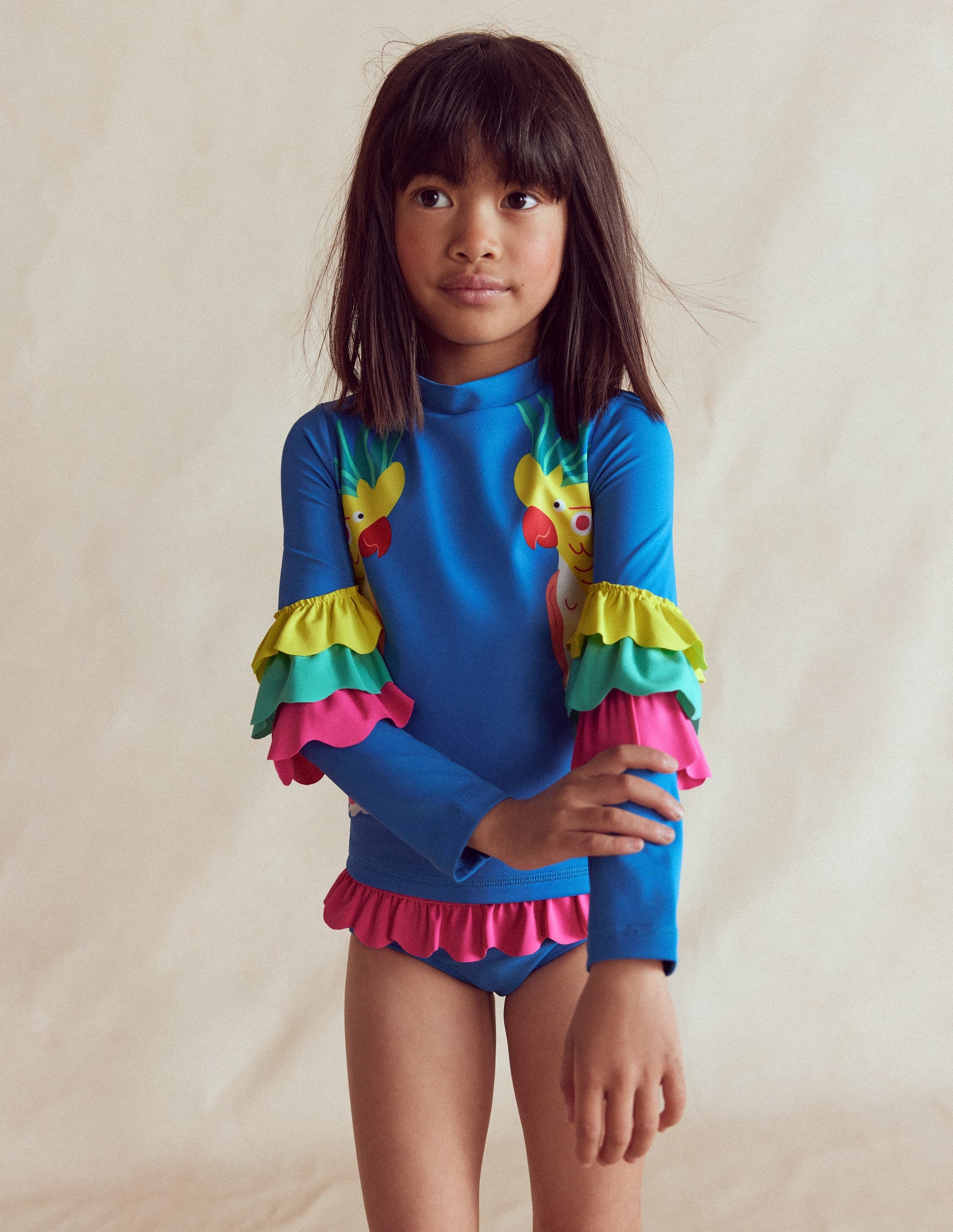 Appliqué Rash Vest Set-Azure Blue Parrot-1