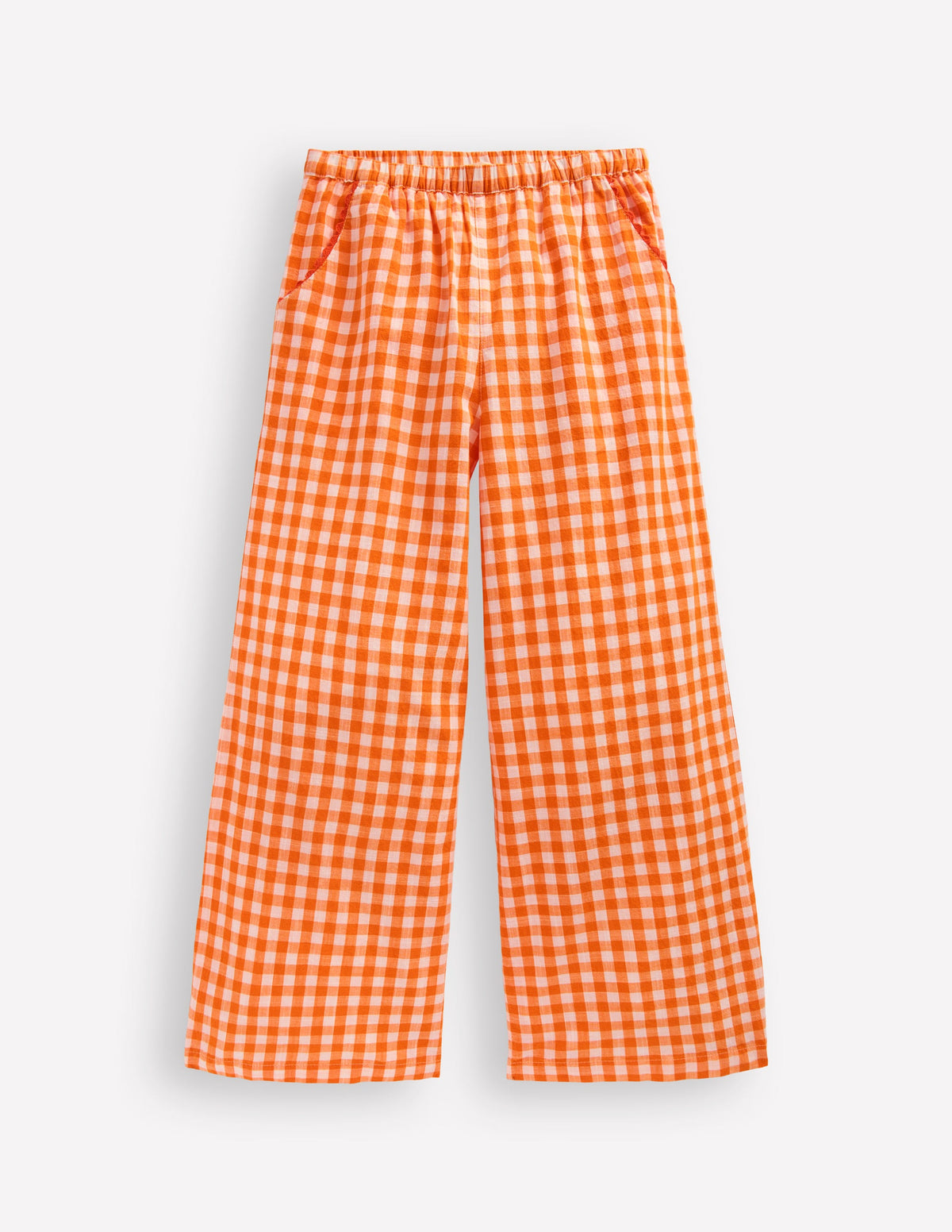 Wide Leg Pants-Orange/Ivory Gingham - Image 1