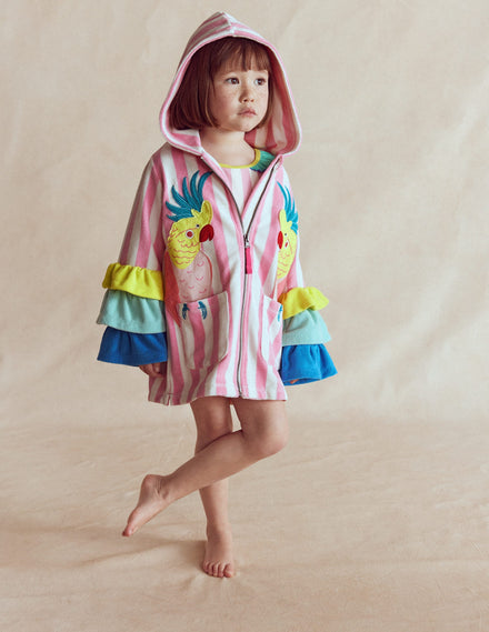 Fun Romie Towelling Zip-up-Stripe Frill Parrot