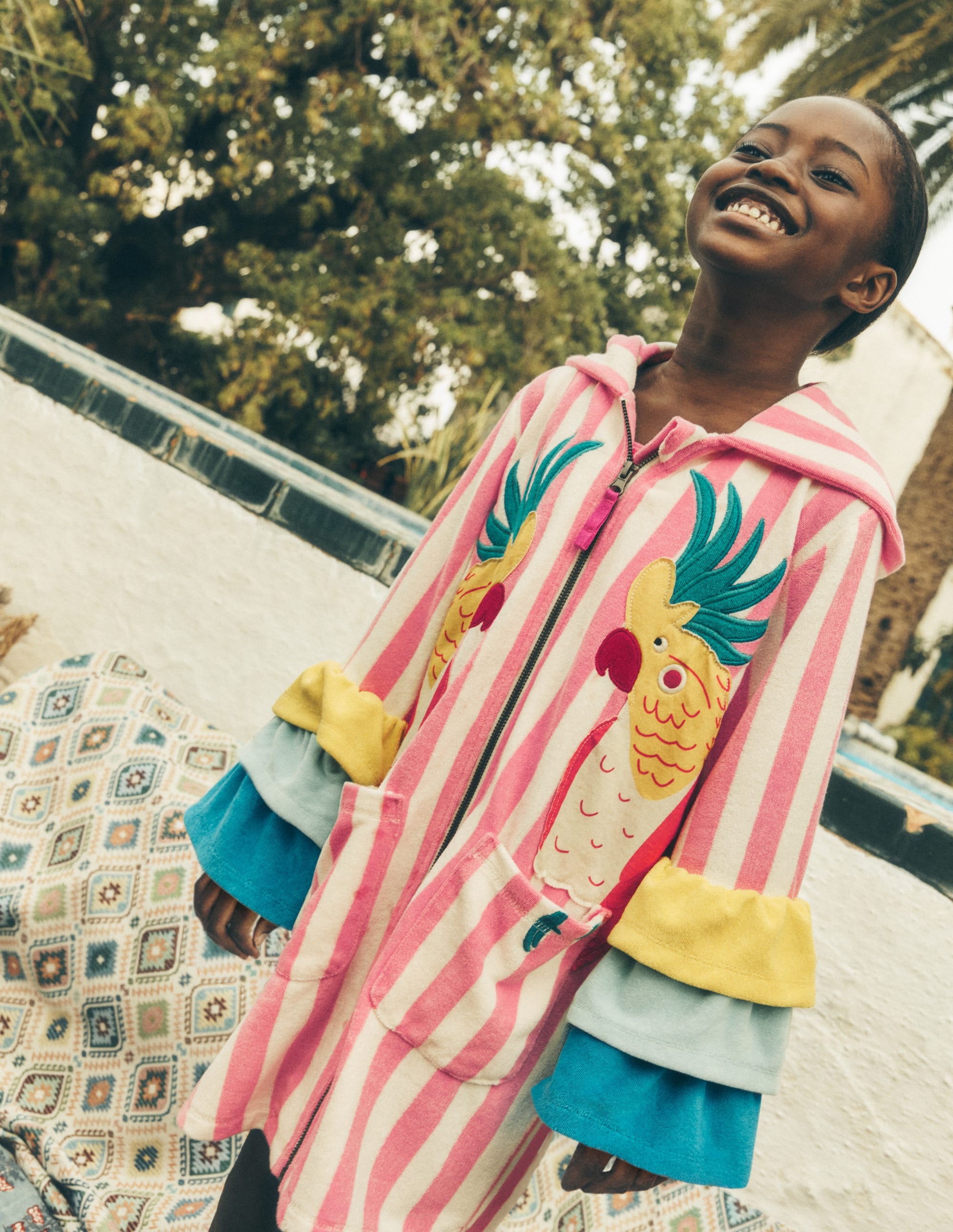 Fun Romie Towelling Zip - Up - Stripe Frill Parrot | Boden USA